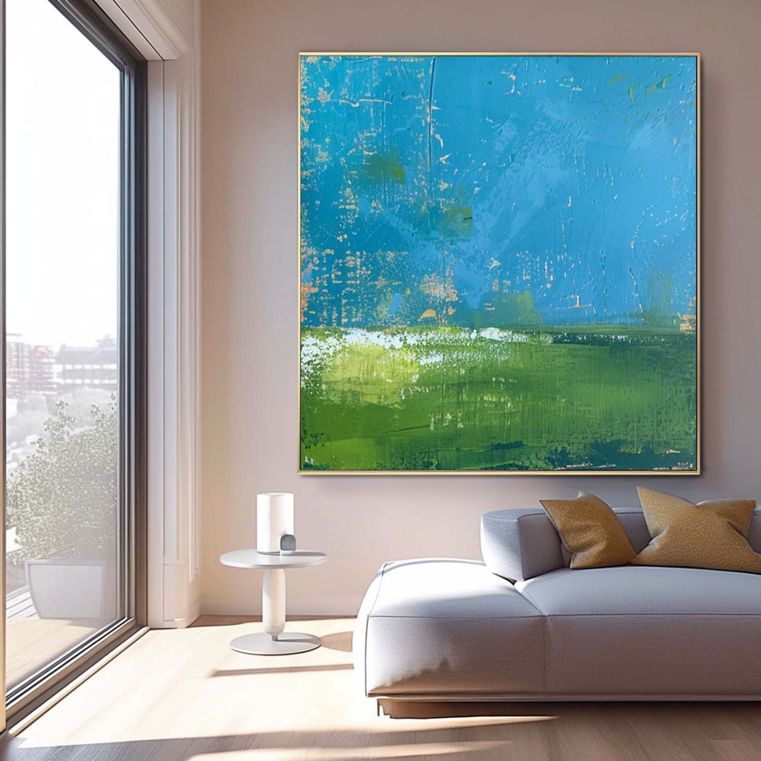 Blue And Green Large Abstract Oil Painting On Canvas Original Wall Art Modern Nature Art for Living Room