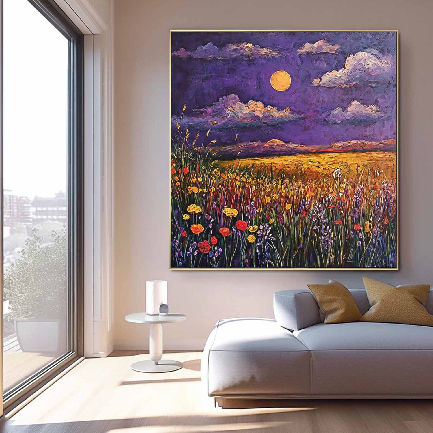Abstract Purple Scenery Painting Original Landscape Oil Painting Large Spring Wall Art Living Room Decor