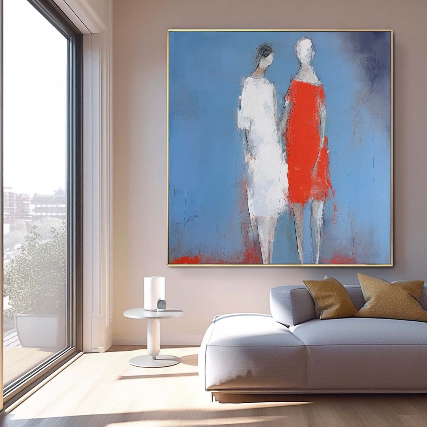 Abstract Couple Painting Square Romantic Wall Art Lovers Wall Art Love Couple Art