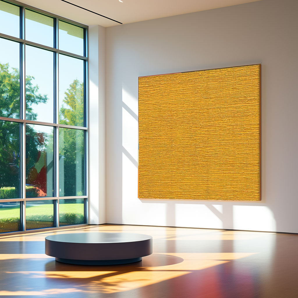 Large Texture Wall Art Modern Yellow Abstract Acrylic Painting on Canvas Original Minimalist Art for Living Room