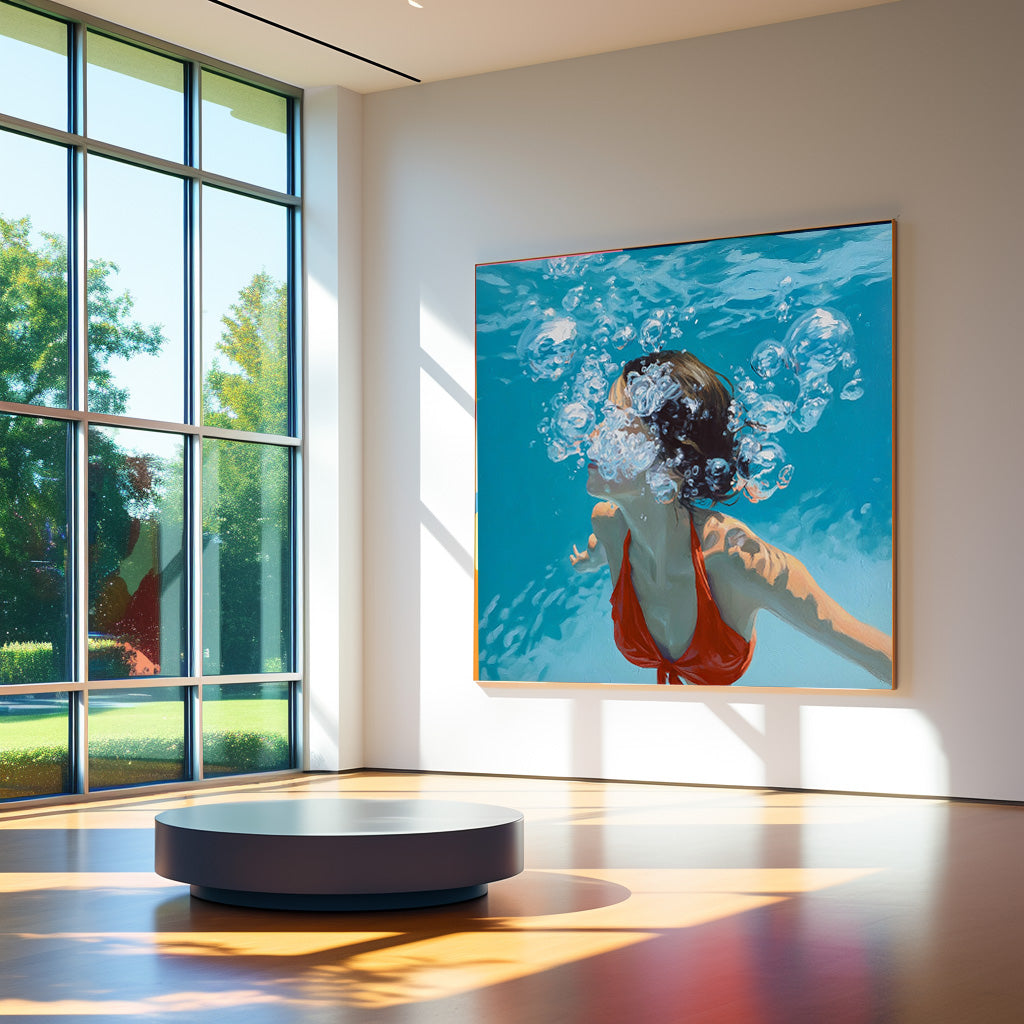 Lovely Lady Artwork Square Diving In Ocean Sensual Woman Acrylic Painting Original Girl swimming Wall Art