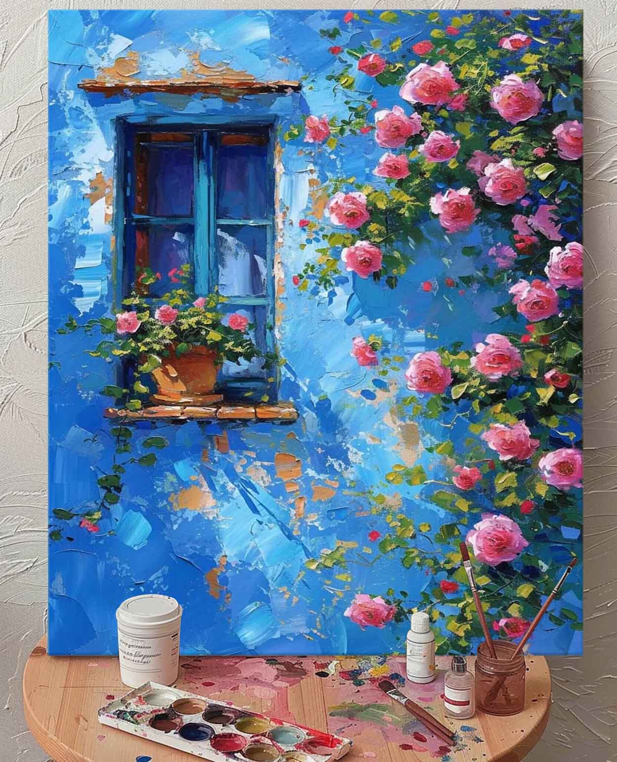 Large Textured Art Flowers On The Building Acrylic Painting Canvas Original Floral Painting Home Decor