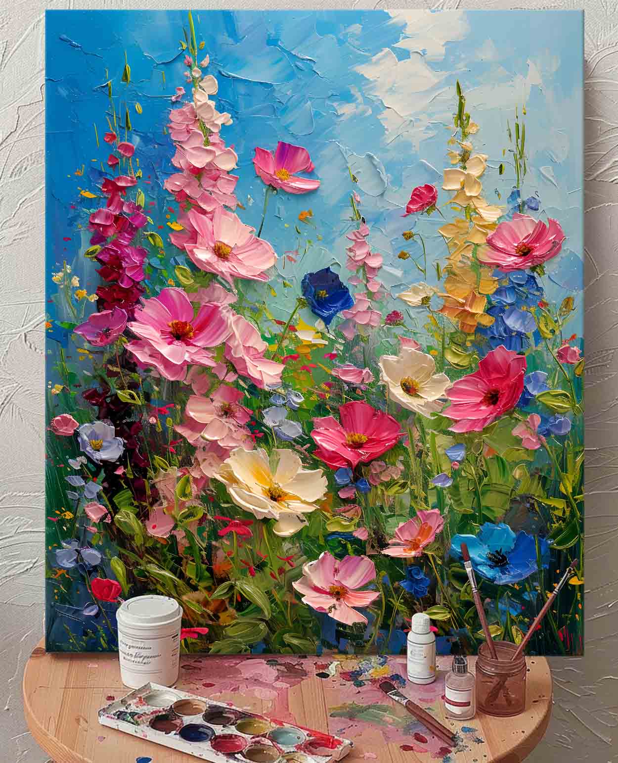 Colorful Flowers Acrylic Painting Canvas Large Textured Art Original Floral Painting For Living Room