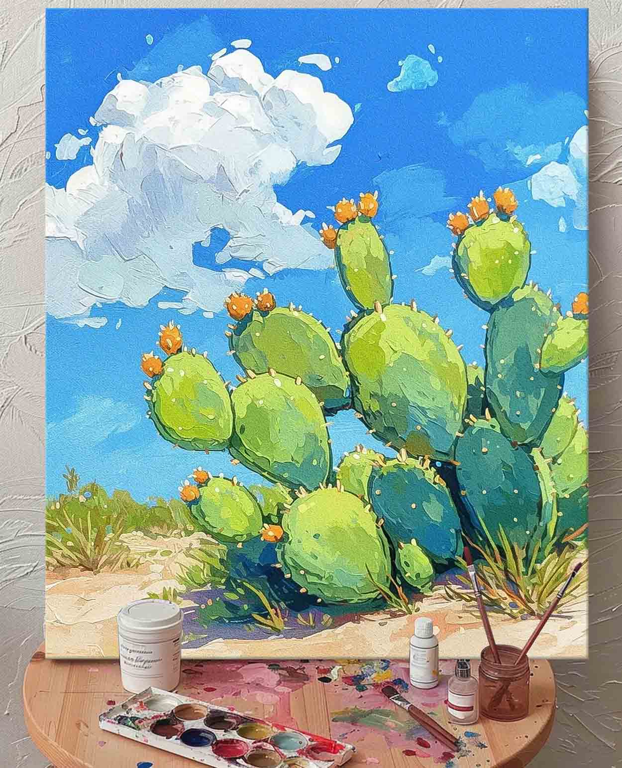 Bright Landscape Texture Large Cute Cactus Painting On Canvas Abstract Scenery Oil Painting For Living Room
