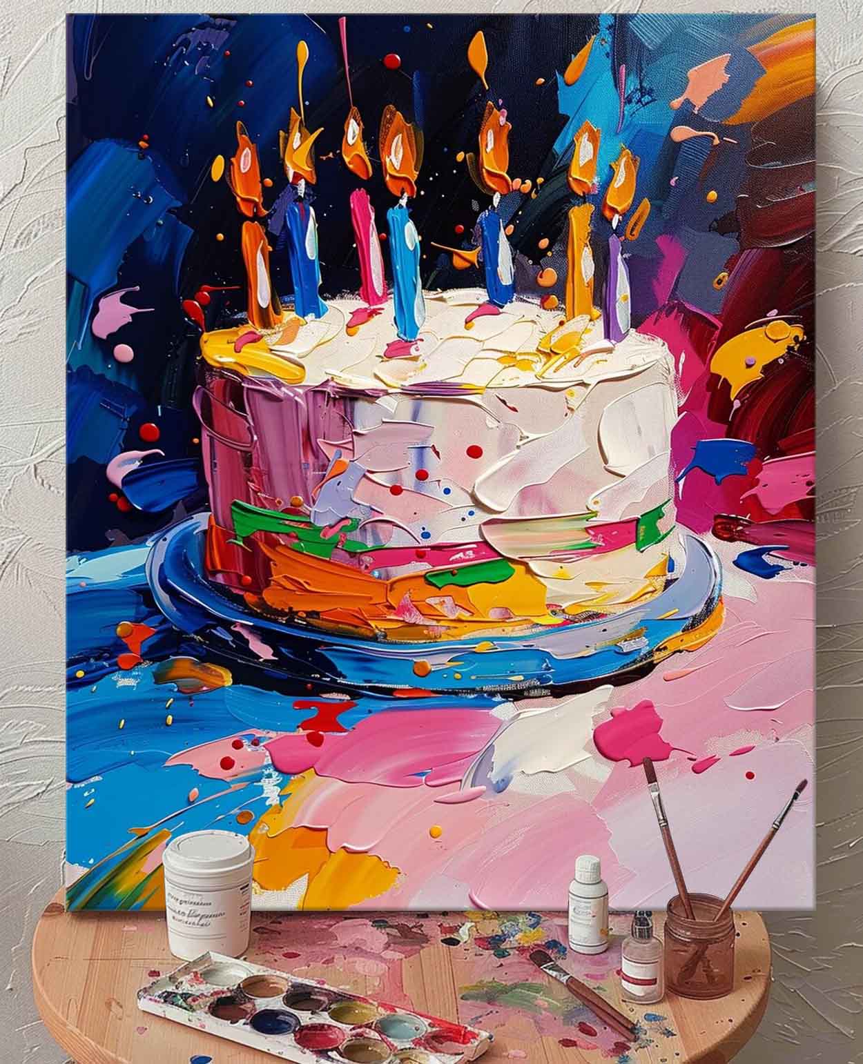 Big Original Artwork Abstract Still Life Painting On Canvas Colorful Cream Cake Acrylic Painting Birthday Gift