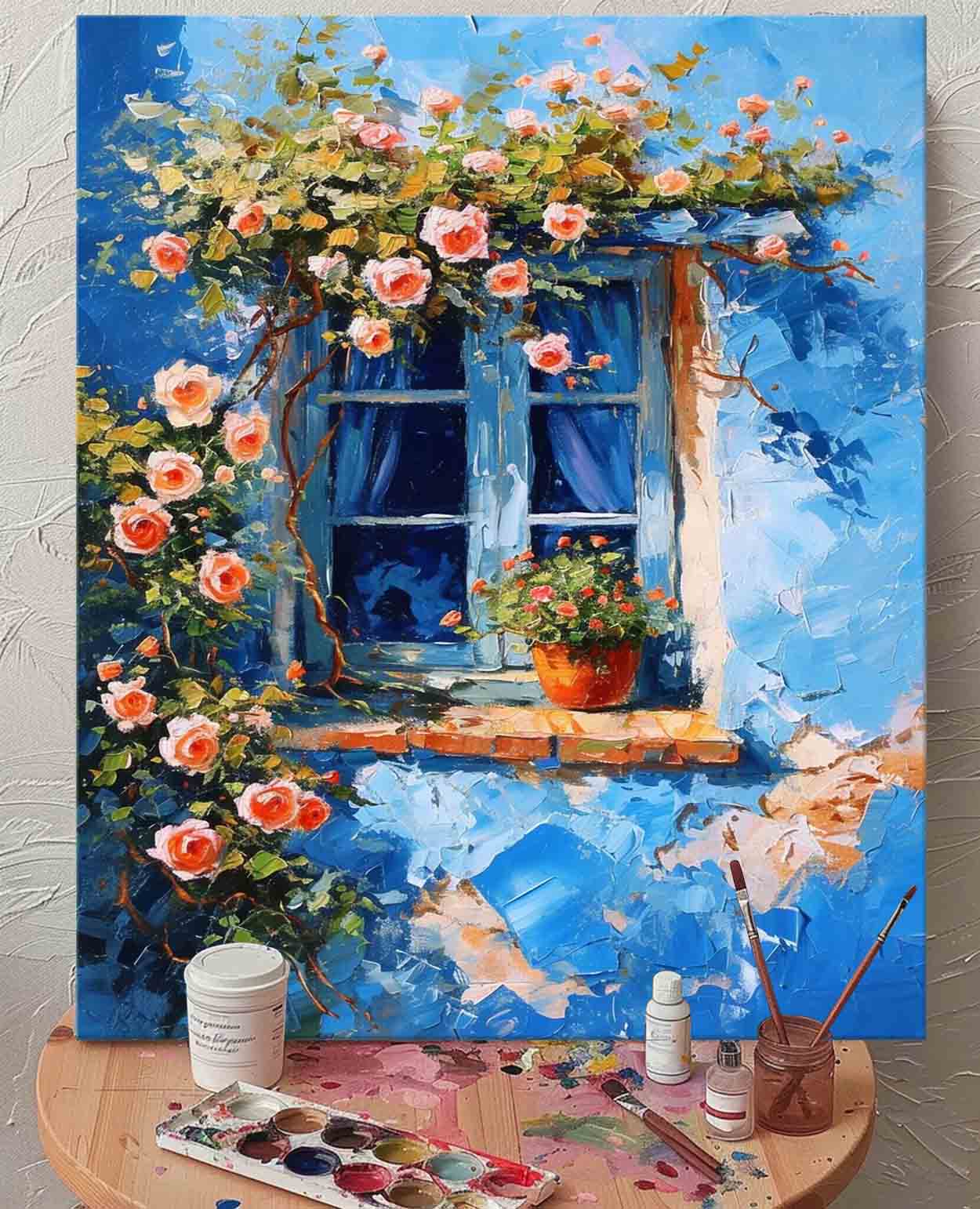 Flowers On The Building Acrylic Painting Canvas Large Textured Art Original Floral Painting Home Decor