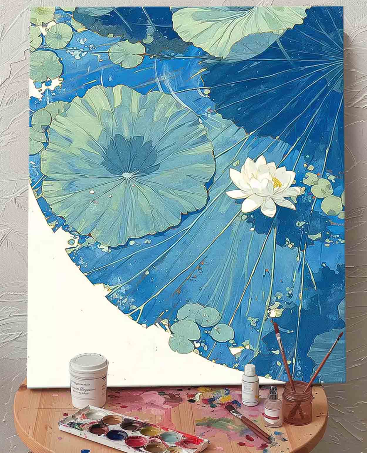 Abstract Blue Lotus Leaf Oil Painting On Canvas Big Original Texture Beautiful Lotus Artwork Framed Home Decor