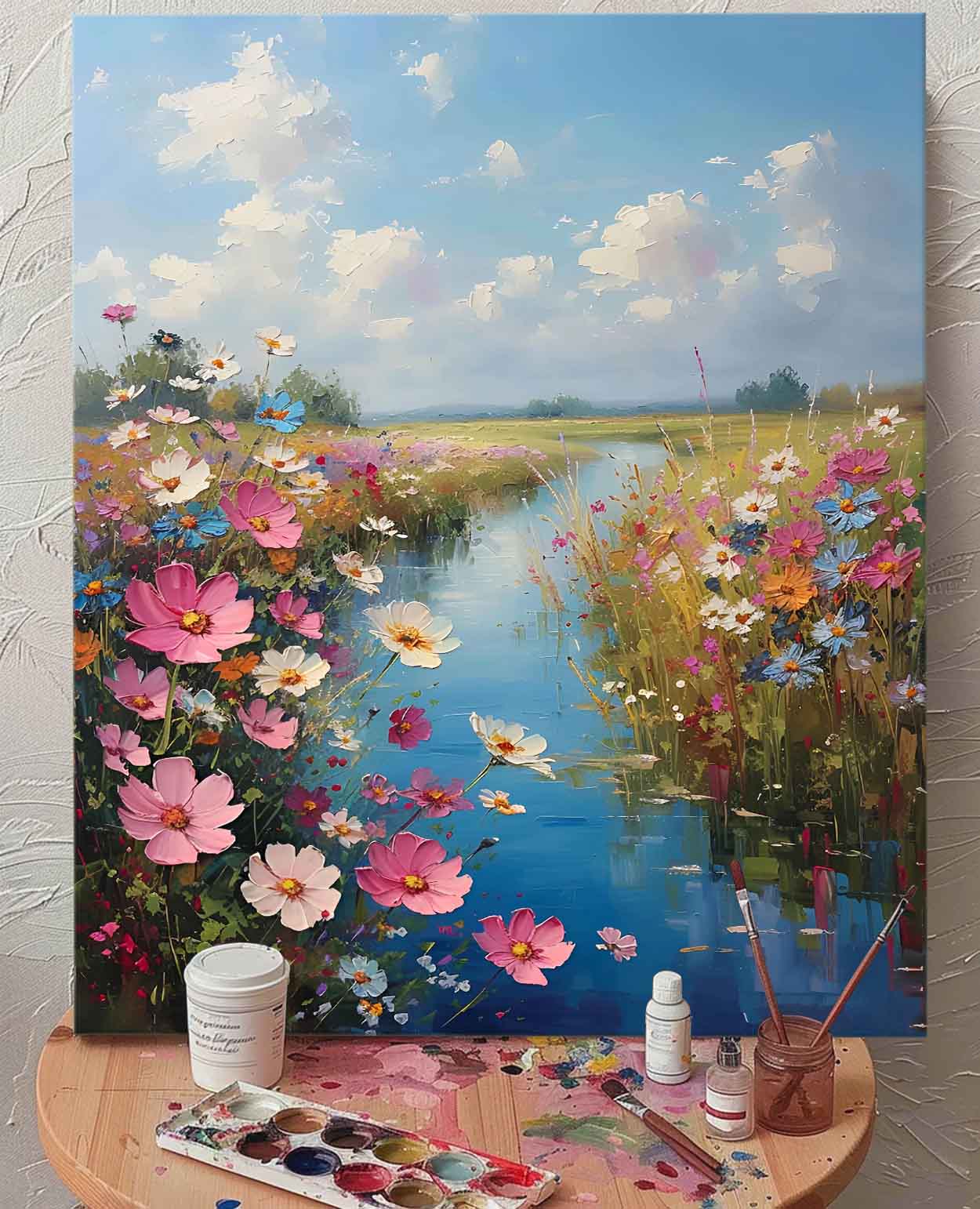 Abstract Riverside Scenery Wall Art Acrylic Painting Large Landscape Oil Painting On Canvas Home Decor