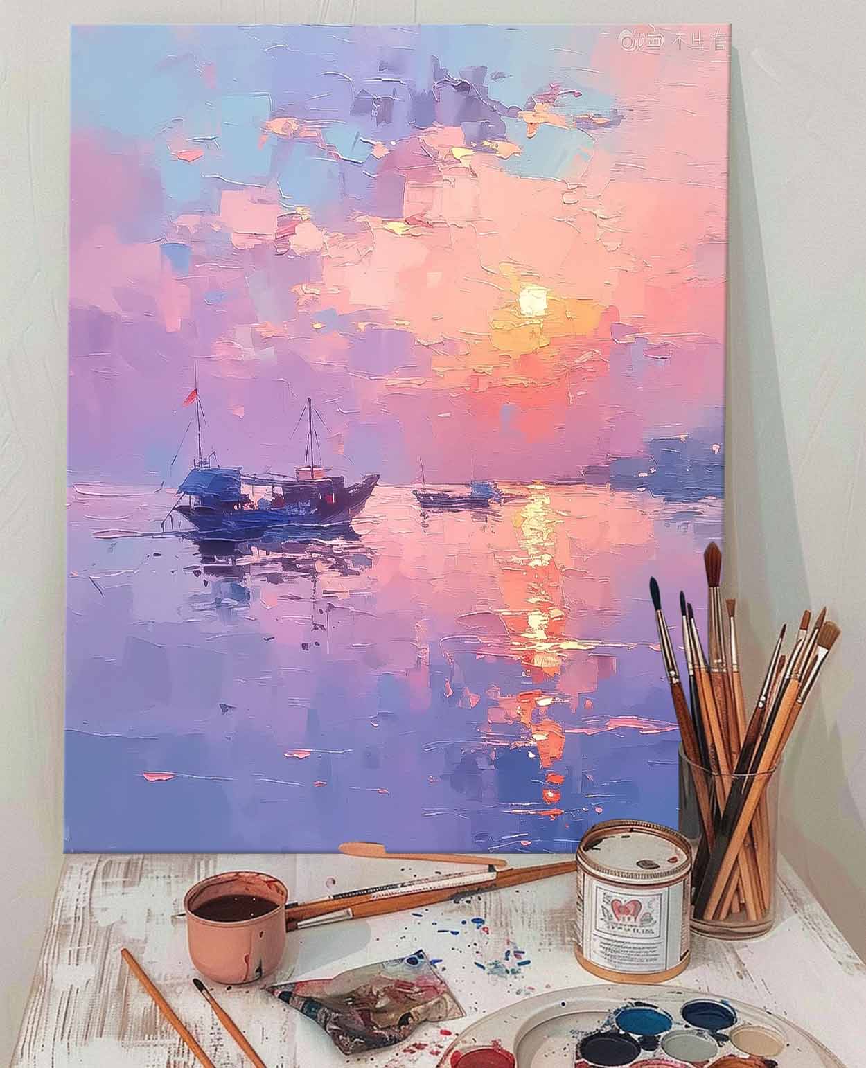 Abstract Sunset Scenery Wall Art Acrylic Painting Large Dreamy Colors Landscape Oil Painting On Canvas Home Decor