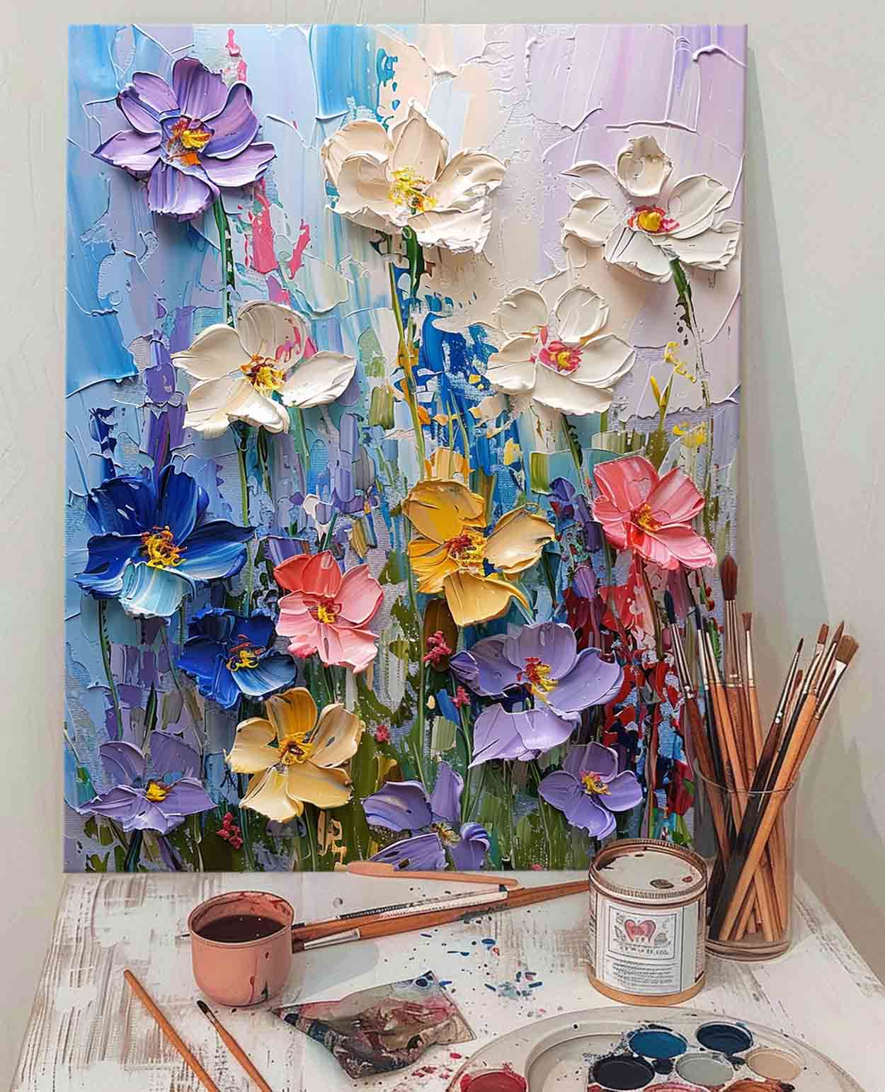 Original Floral Painting Abstract Flower Acrylic Painting On Canvas Large Lovely Textured Art Home Decor