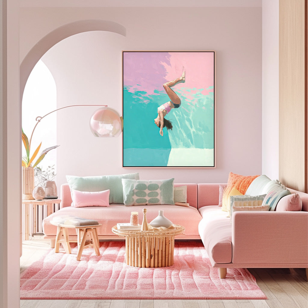 Lovely Lady Artwork Diving In Ocean Sensual Woman Acrylic Painting Original Girl swimming Wall Art