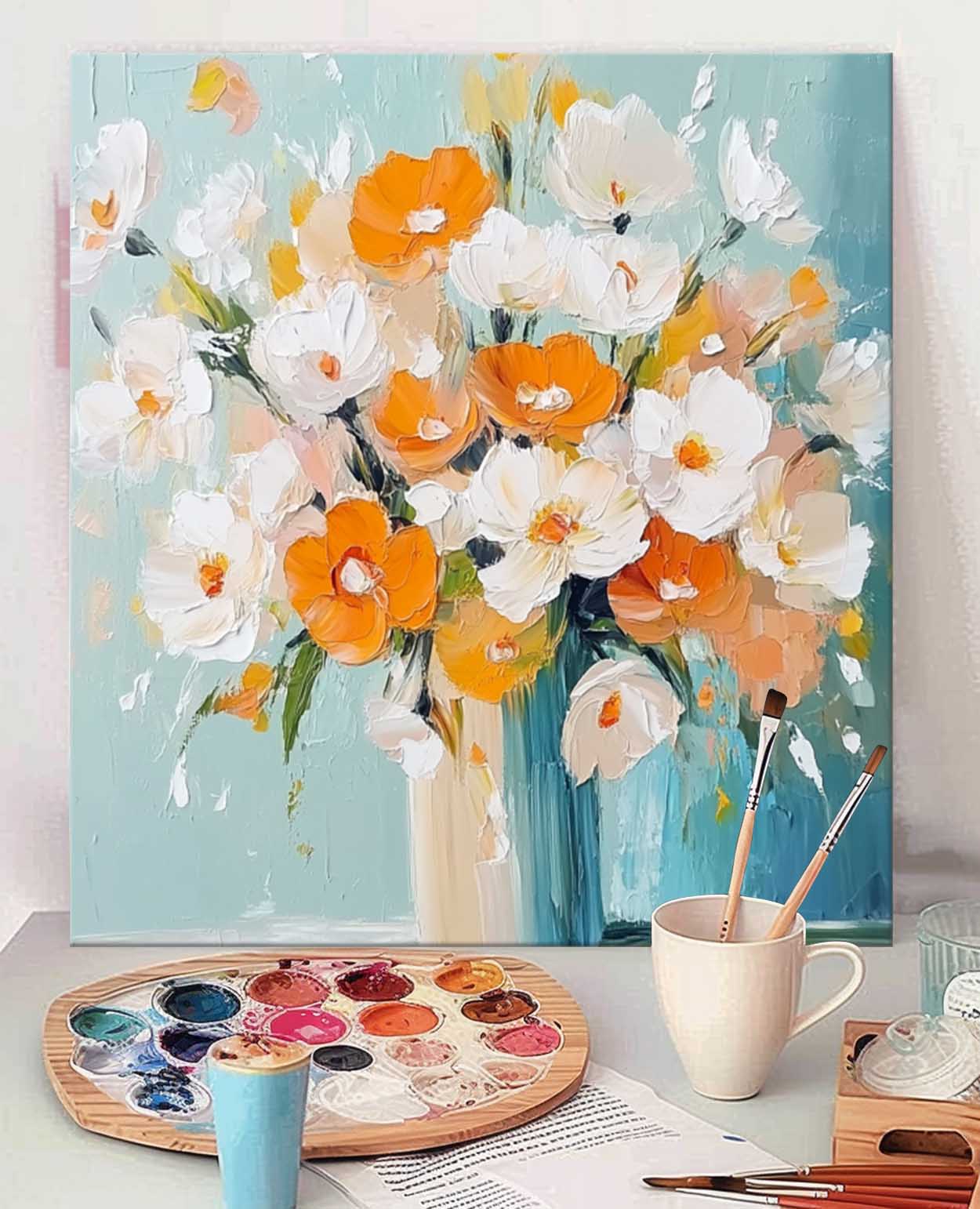 Large Textured Flower Painting Original Beautiful Vase Art Modern Floral Wall Art Home Decor