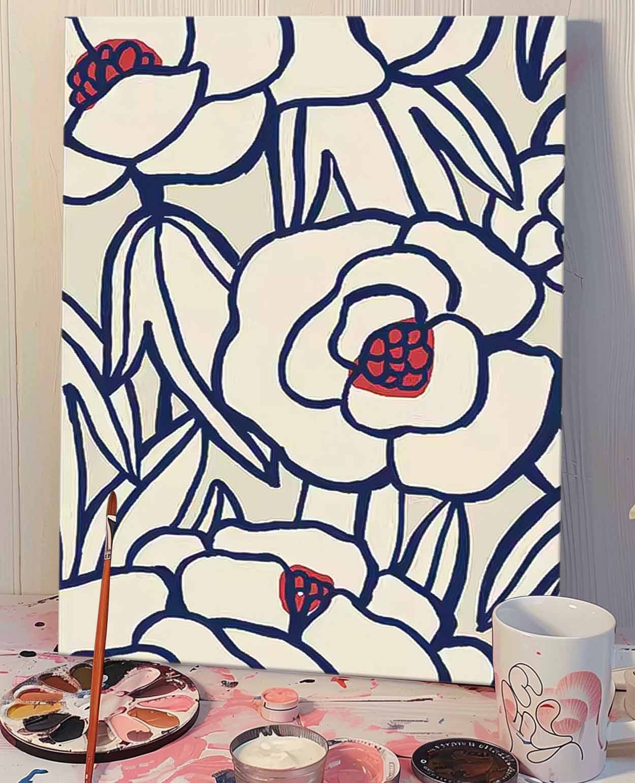 Original Minimalist Lines Floral Painting Large Wall Art Abstract Flower Acrylic Painting On Canvas Custom Home Decor