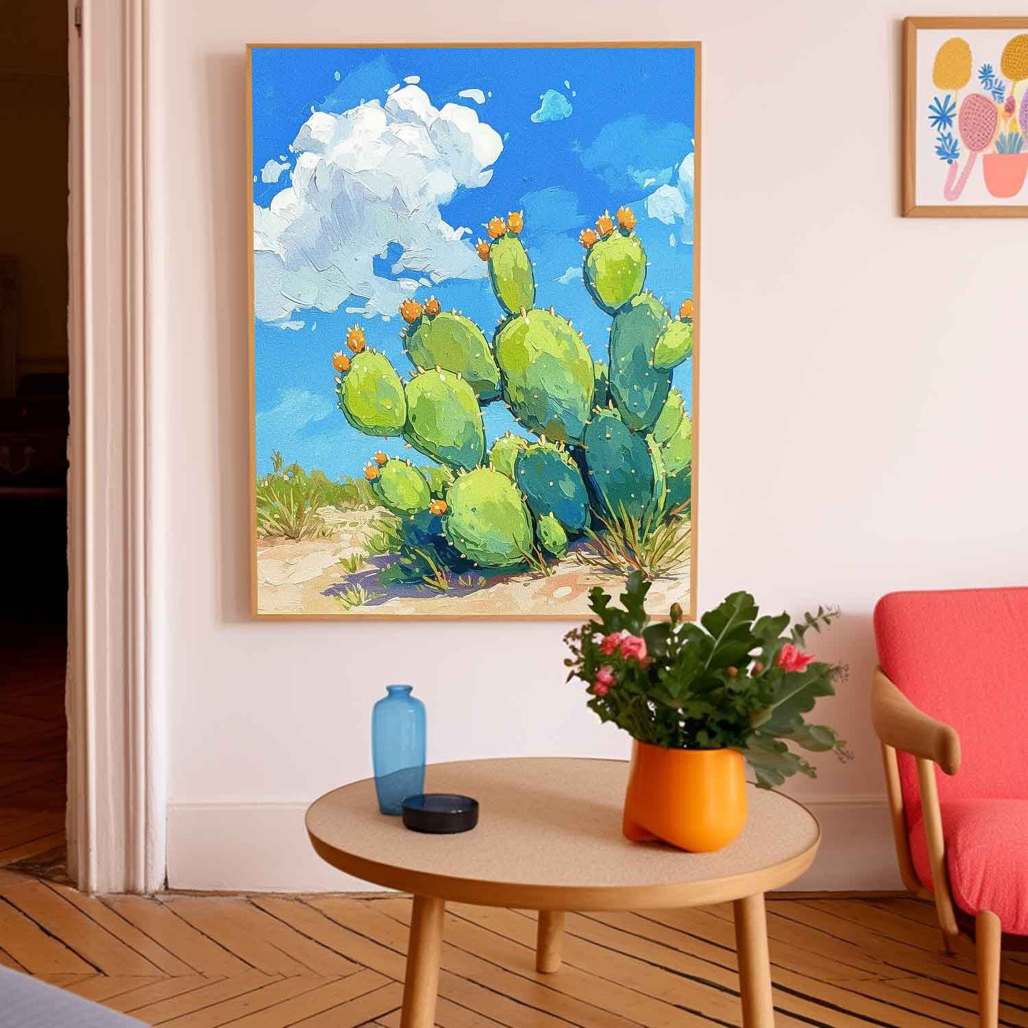 Bright Landscape Texture Large Cute Cactus Painting On Canvas Abstract Scenery Oil Painting For Living Room