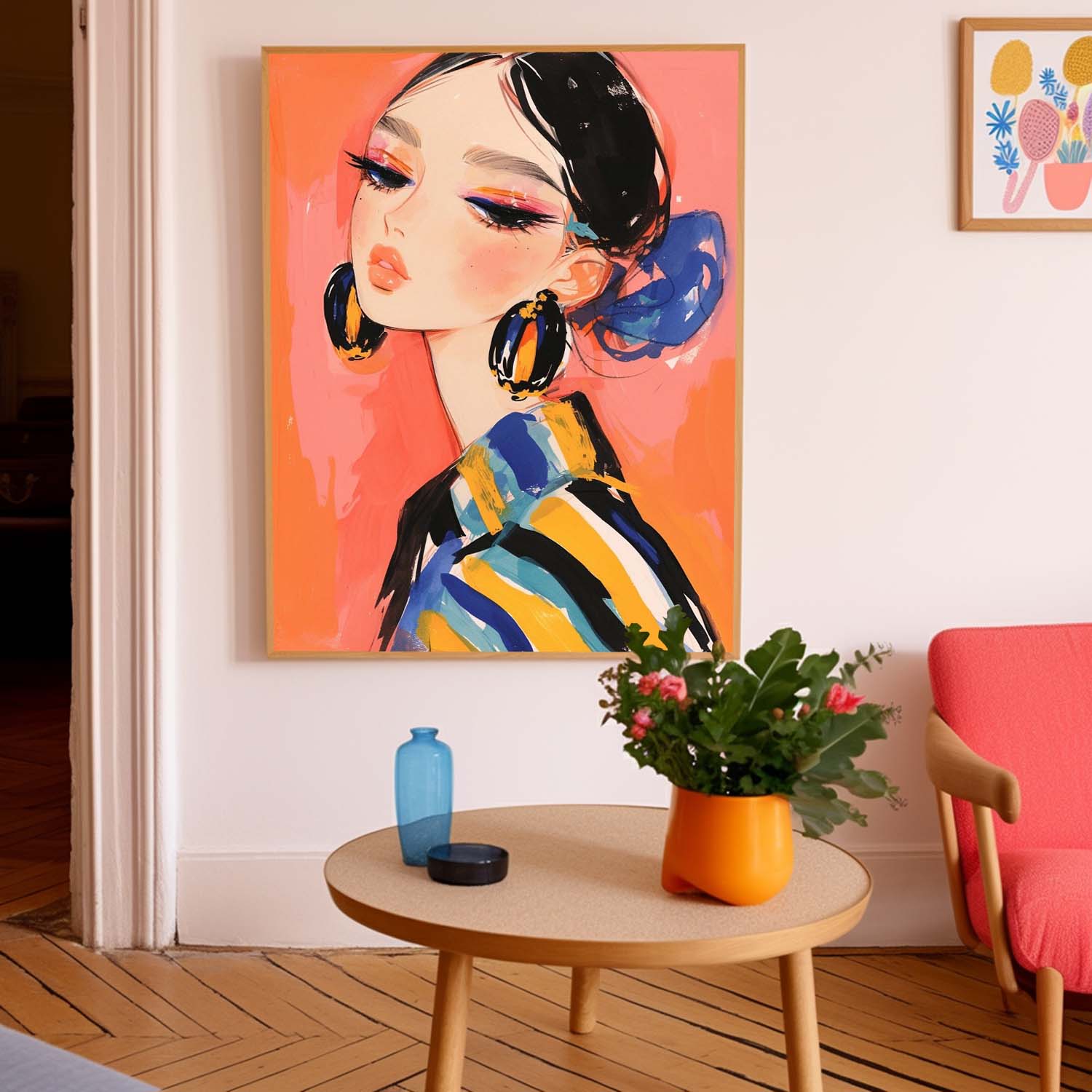 Cartoon Character Painting Framed Artwork Large Fgure Acrylic Painting Cute Girl Original Abstract Wall Art