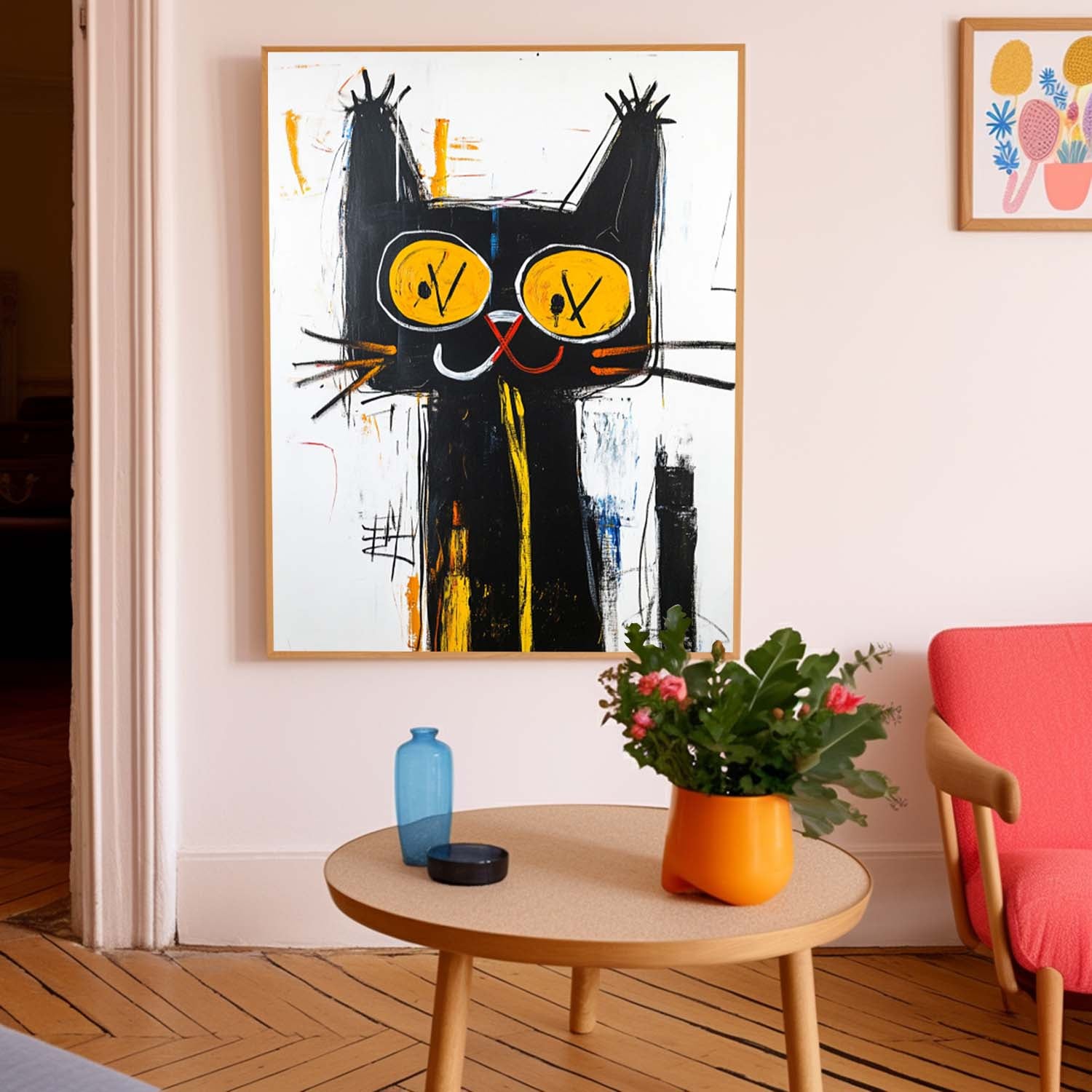 Graffiti Line Acrylic Painting Modern Cute Kitten Texture Animal Oil Painting Abstract Wall Art Decor