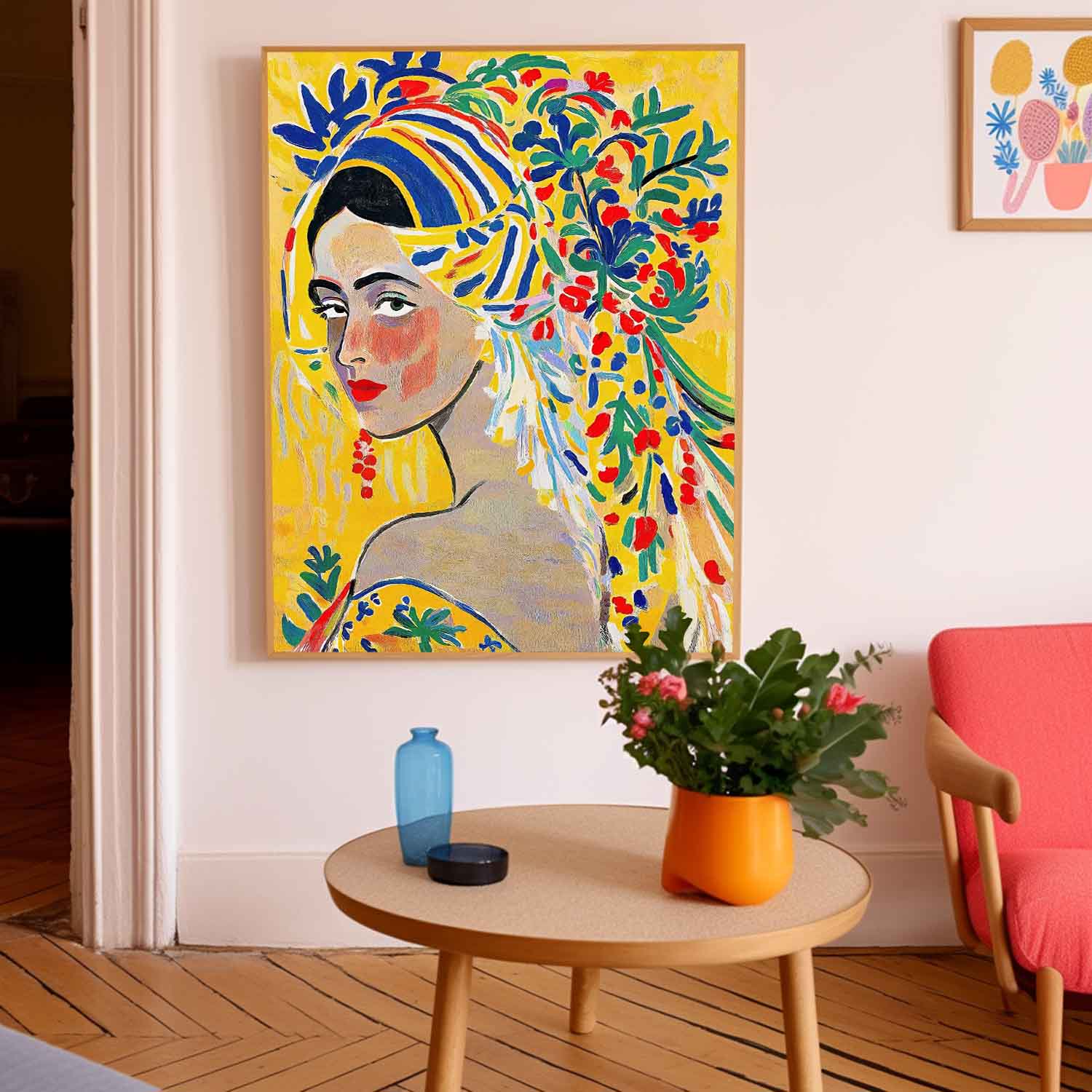 Gorgeous Original Modern Wall Art Colorful Artwork portretter of a beautiful girl in a romantic vintage styl