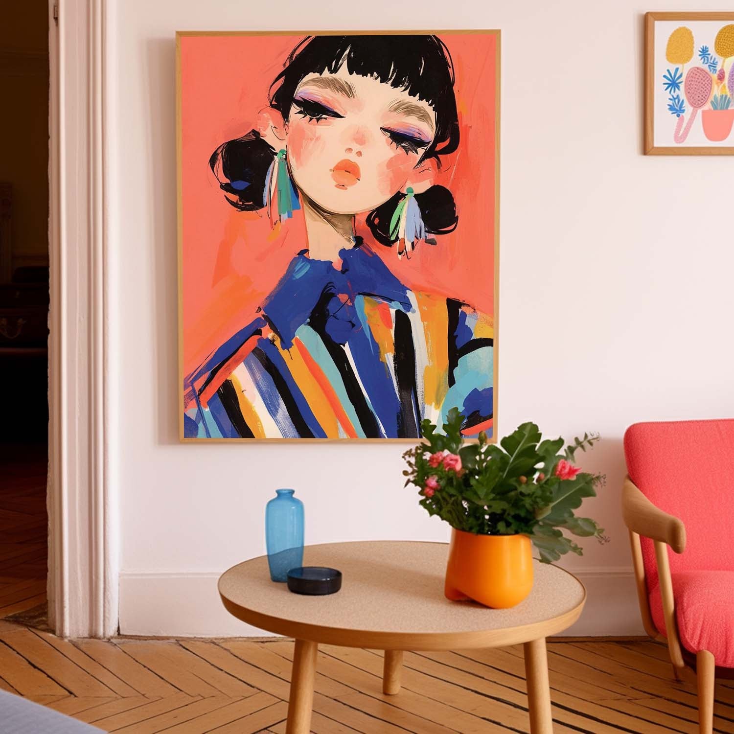 Cute Girl Original Abstract Wall Art Big Fgure Acrylic Painting Cartoon Character Painting Framed Artwork
