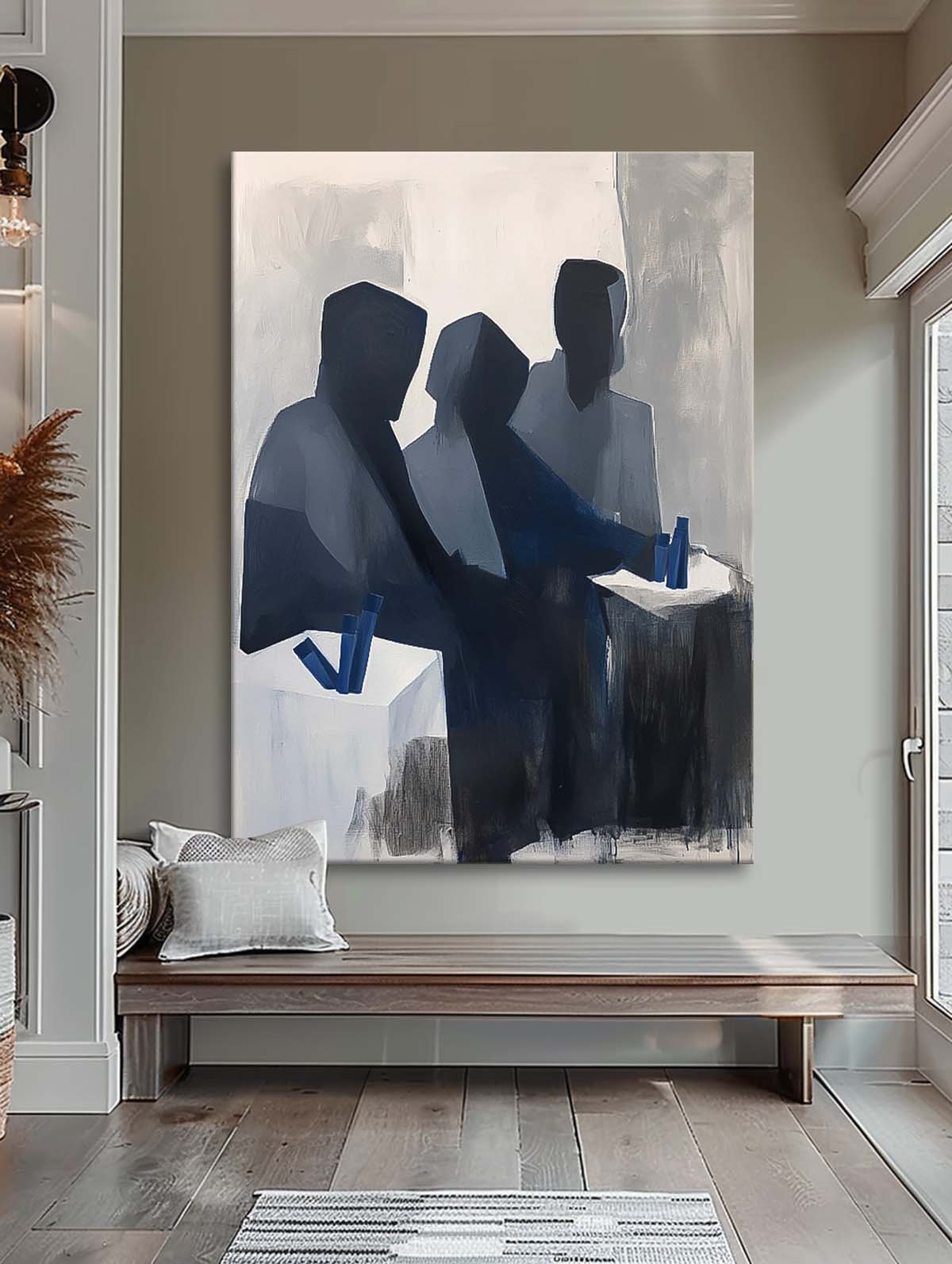Modern Grey Minimal Abstract Painting Contemporary Gallery Wall Art Figure Neutral Wall Decor Line