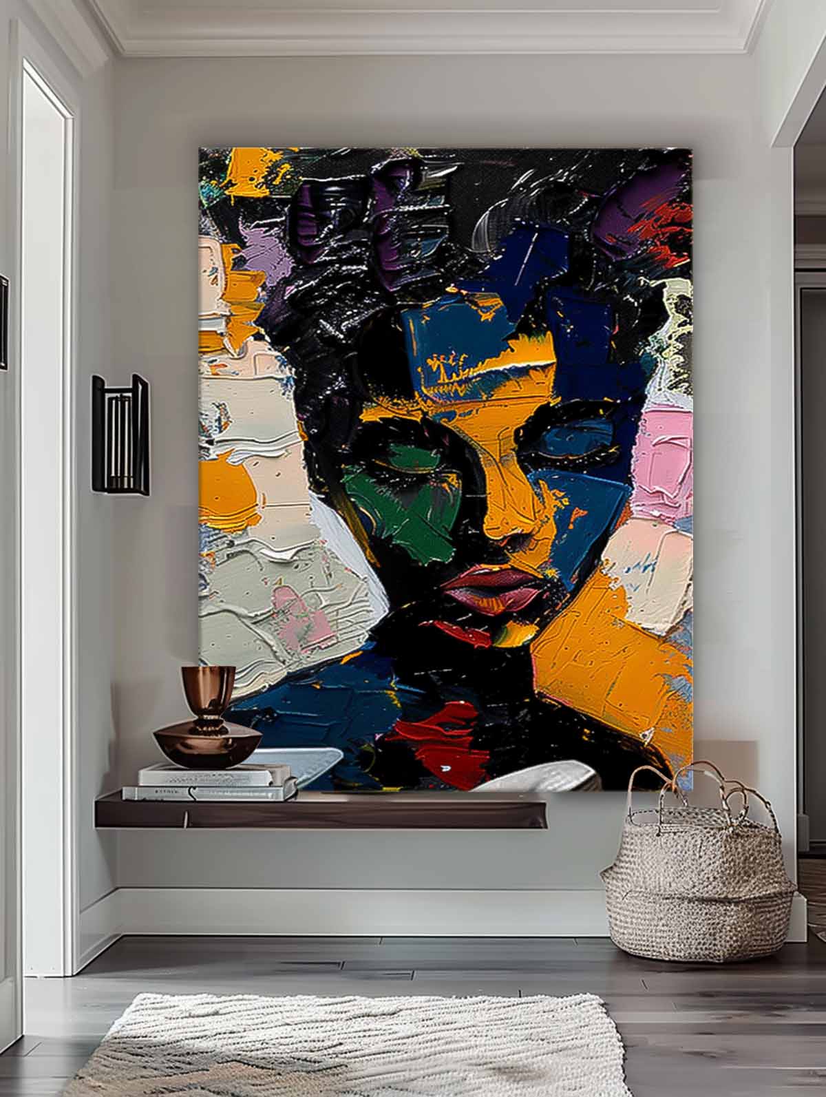 Original Exquisite Lady Wall Art Abstract Color Profile Artwork Large Portrait Painting Framed Home Decor