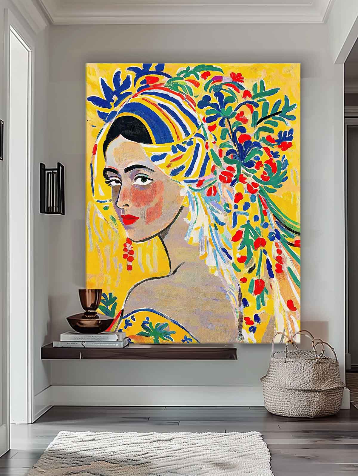 Gorgeous Original Modern Wall Art Colorful Artwork portretter of a beautiful girl in a romantic vintage styl