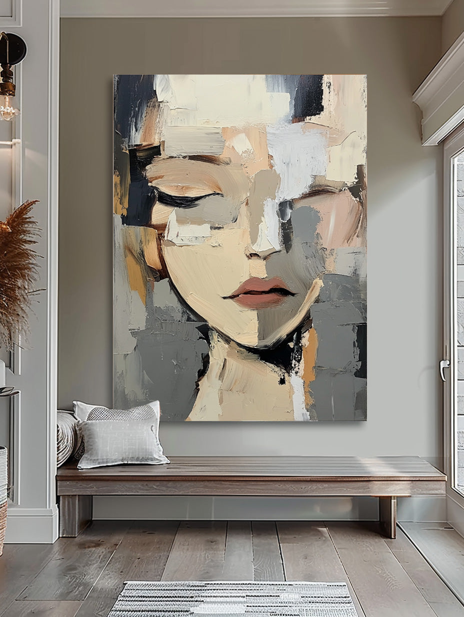 Original Texture Girl Wall Art Abstract Figure oil Painting On Canvas Minimalist Modern Artwork