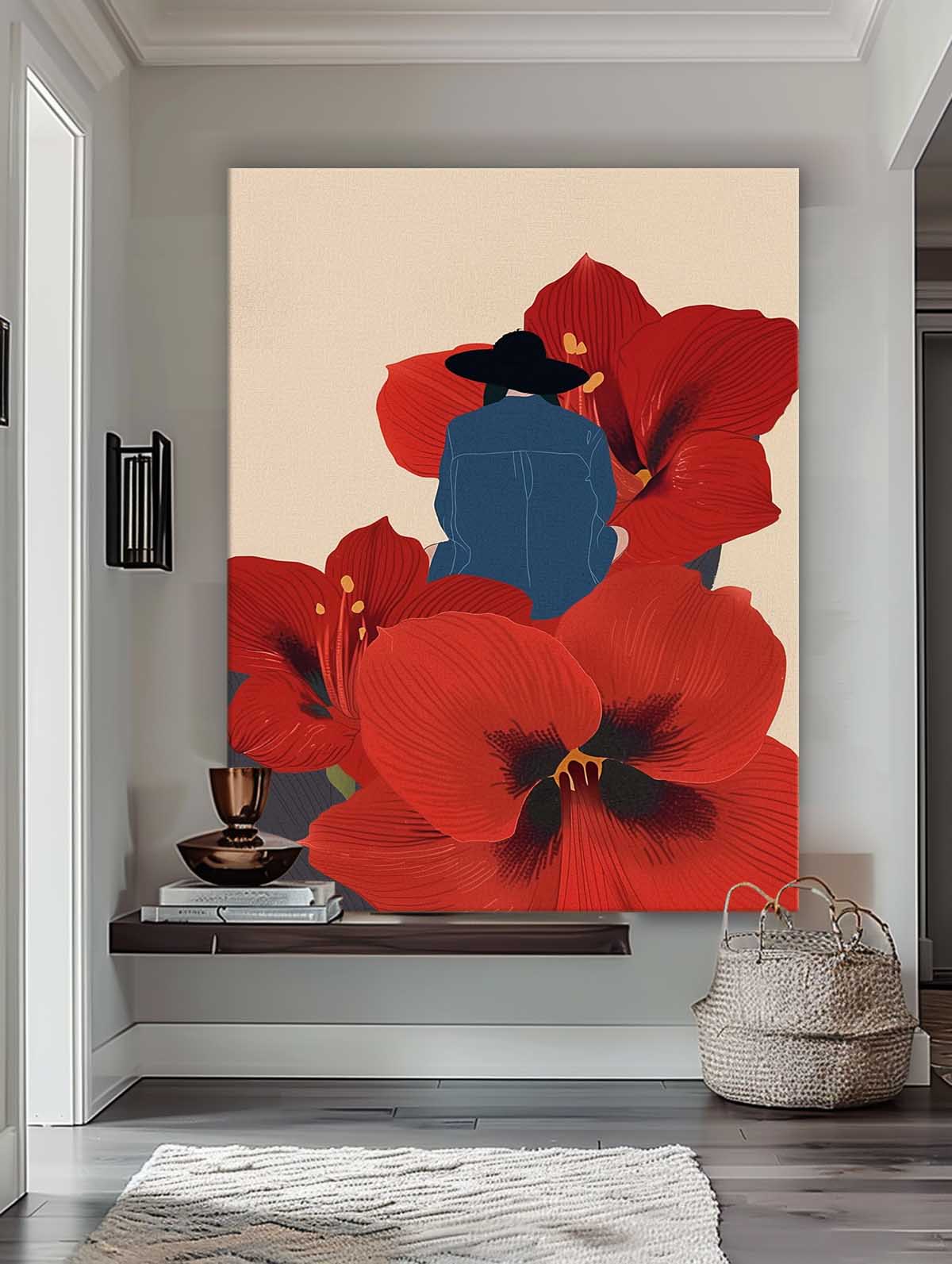 Large Figure Painting Original Girl On Flowers Wall Art Illustration style Abstract Artwork Home Decor