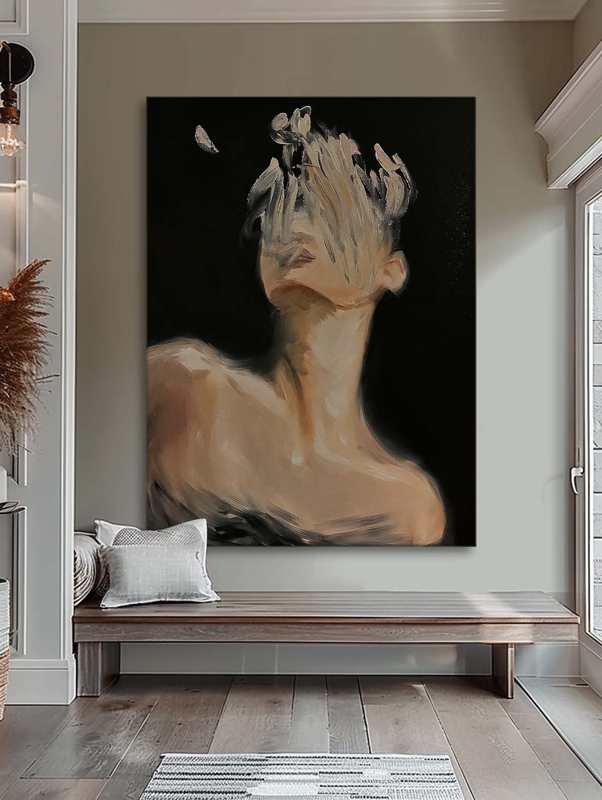 Original Vague Texture Girl Wall Art Abstract Figure oil Painting On Canvas Faceless Modern Artwork