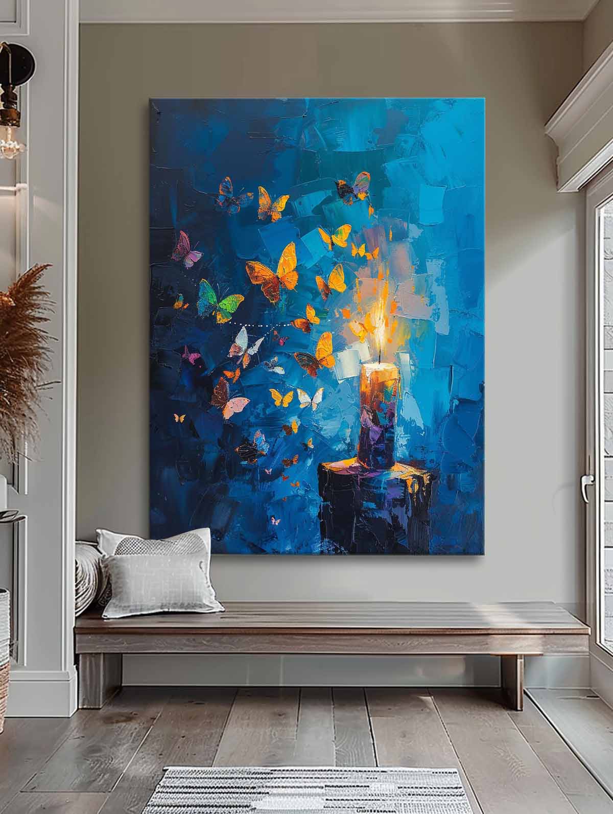 Abstract Still Life Painting Butterfly By Candlelight Acrylic Painting On Canvas Original Artwork Decor