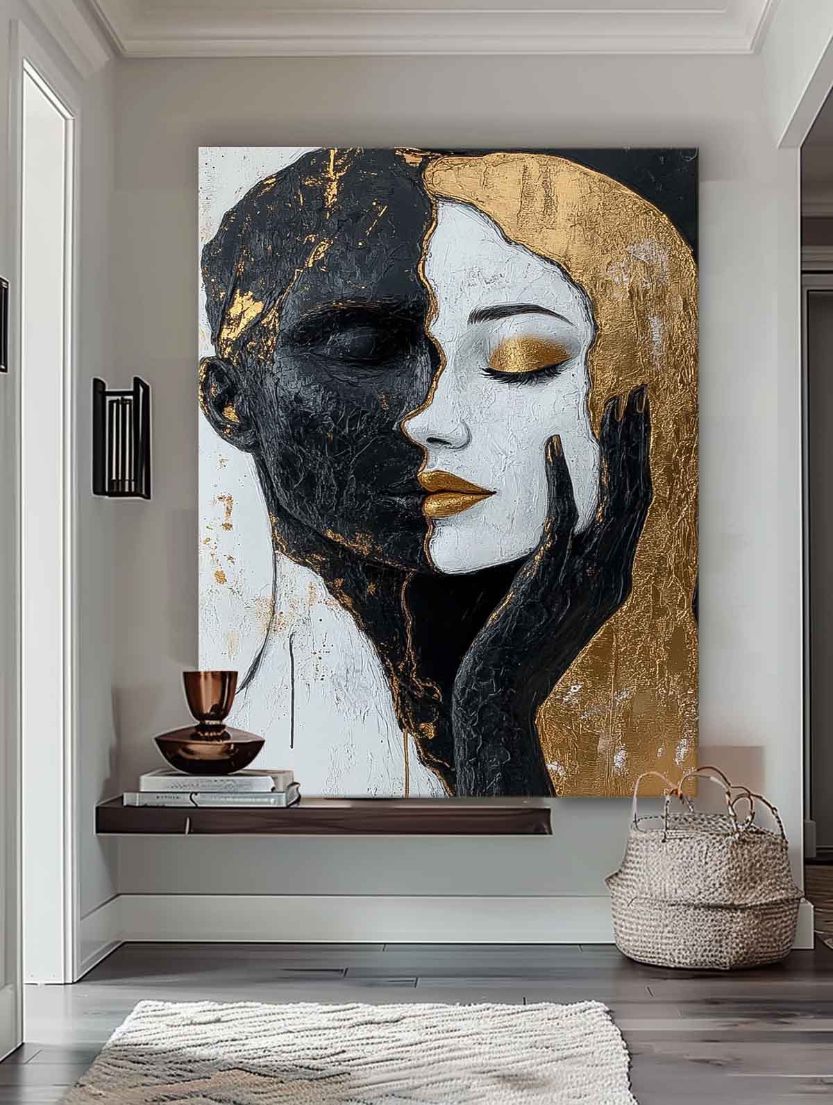 Large Duet Acrylic Painting Abstract Black And Gold Artwork Original Lovers Contemporary Wall Art Framed