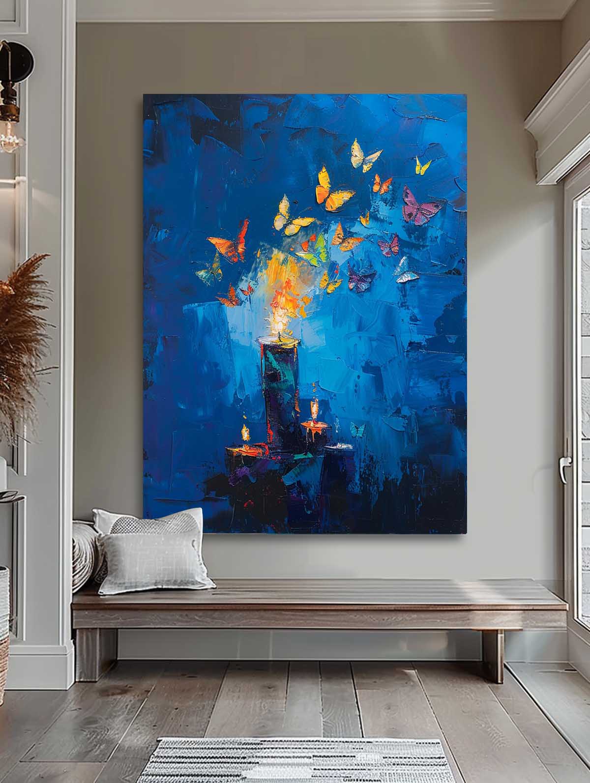 Butterfly By Candlelight Acrylic Painting On Canvas Abstract Still Life Painting Original Artwork Decor