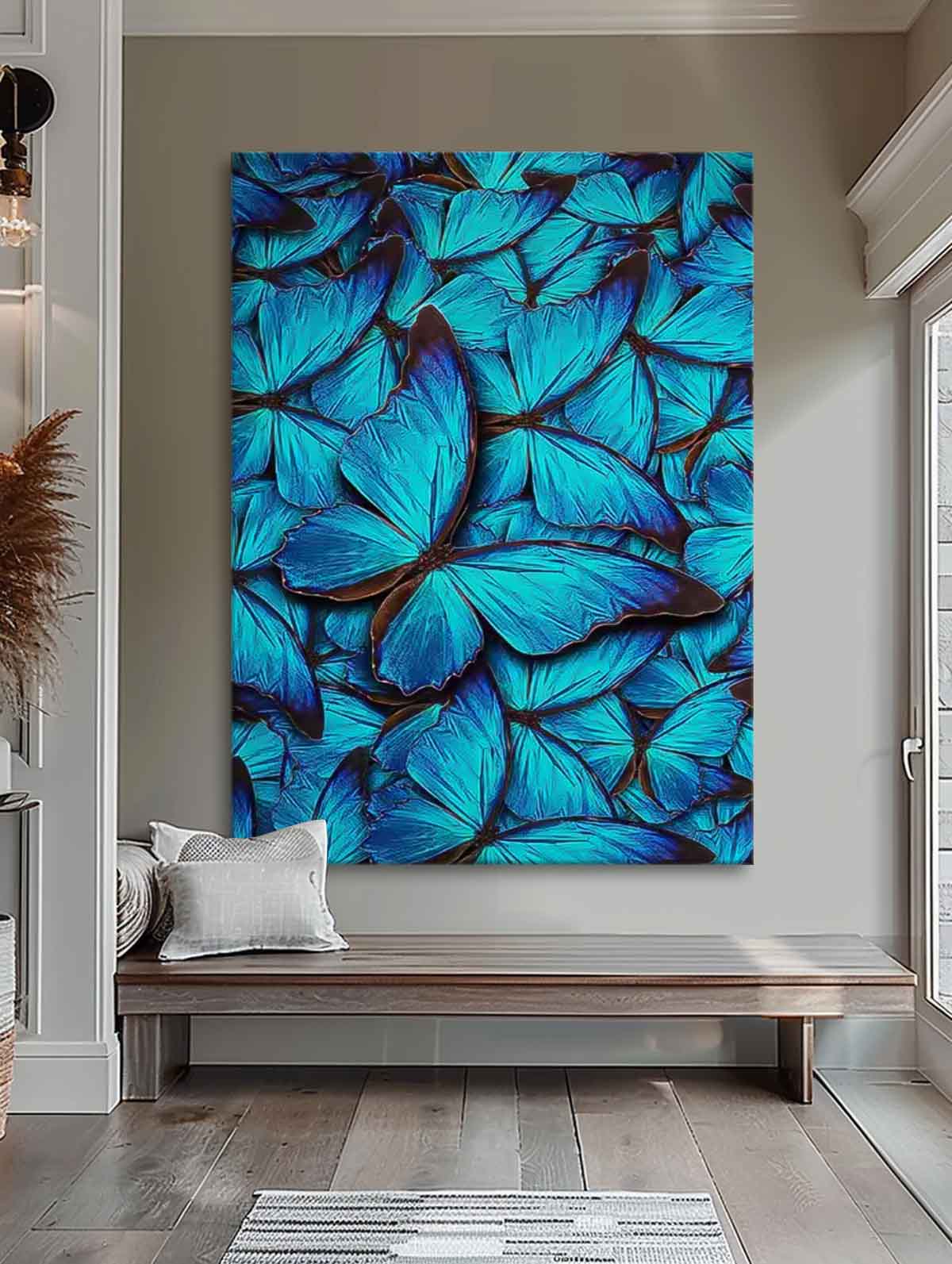 Bright Oil Painting Modern Texture Oil Painting Impressionist Blue Butterfly Wall Art Original Artwork Decor