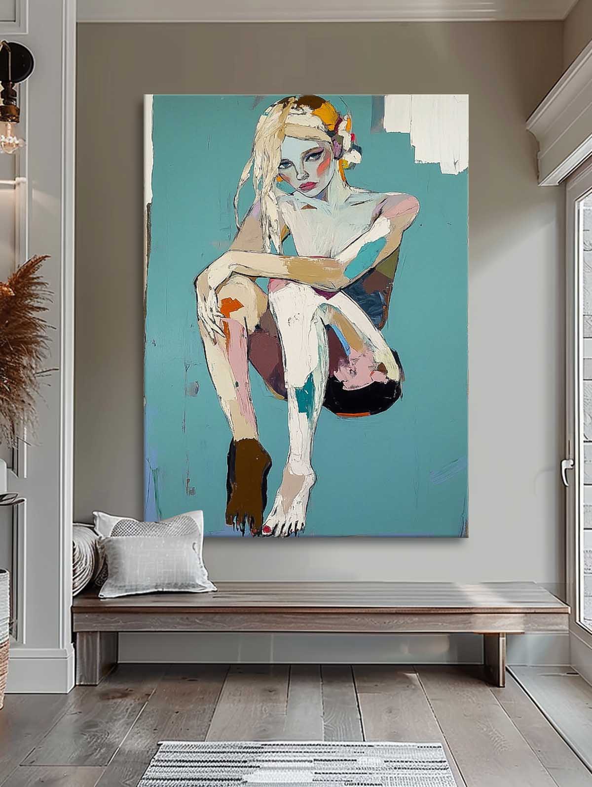 Woman Artwork Large Girl Portrait Painting Abstract Lady Painting Original Wall Art Framed For Living Room