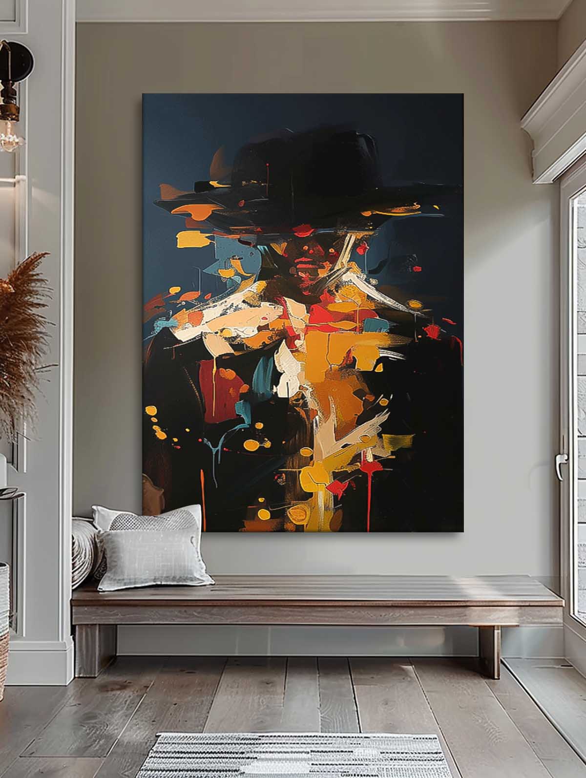 Original Cool Man Wall Art  Black Series Large Portrait Painting Abstract Faceless Artwork For Living Room