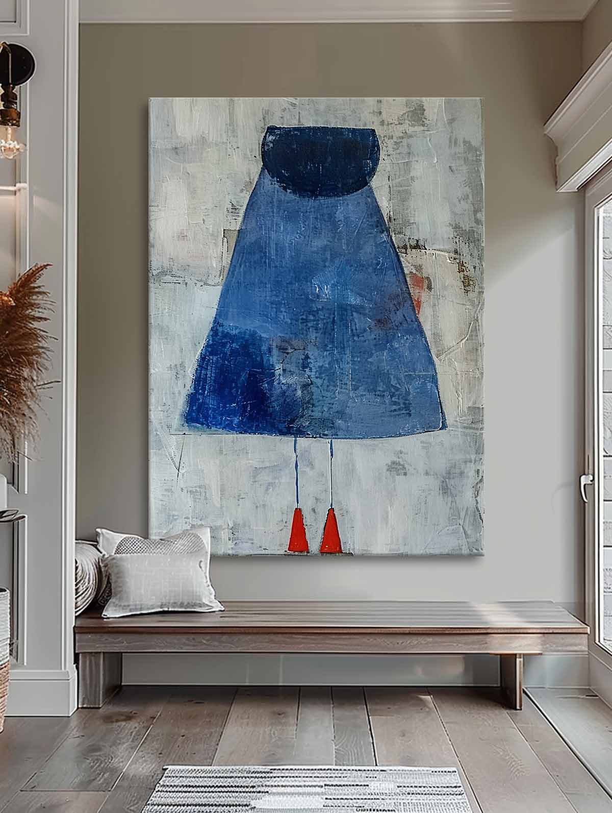 Original Minimalist Artwork Large Vintage Blue Skirt Wall Art Abstract Dark Aesthetic Canvas Oil Painting