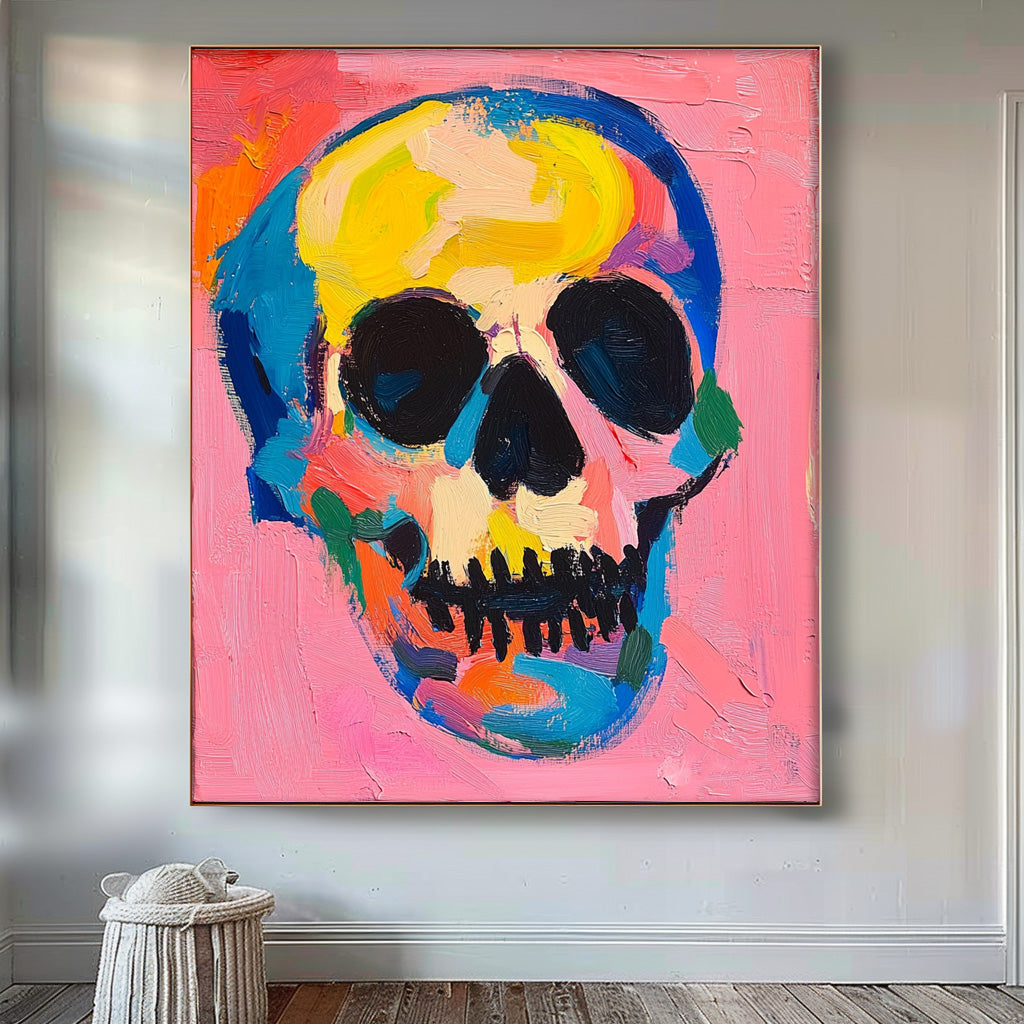 Large Acrylic Painting Lovely Skeleton Painting Colorful Original Head Abstract Wall Art Unique Home Decor