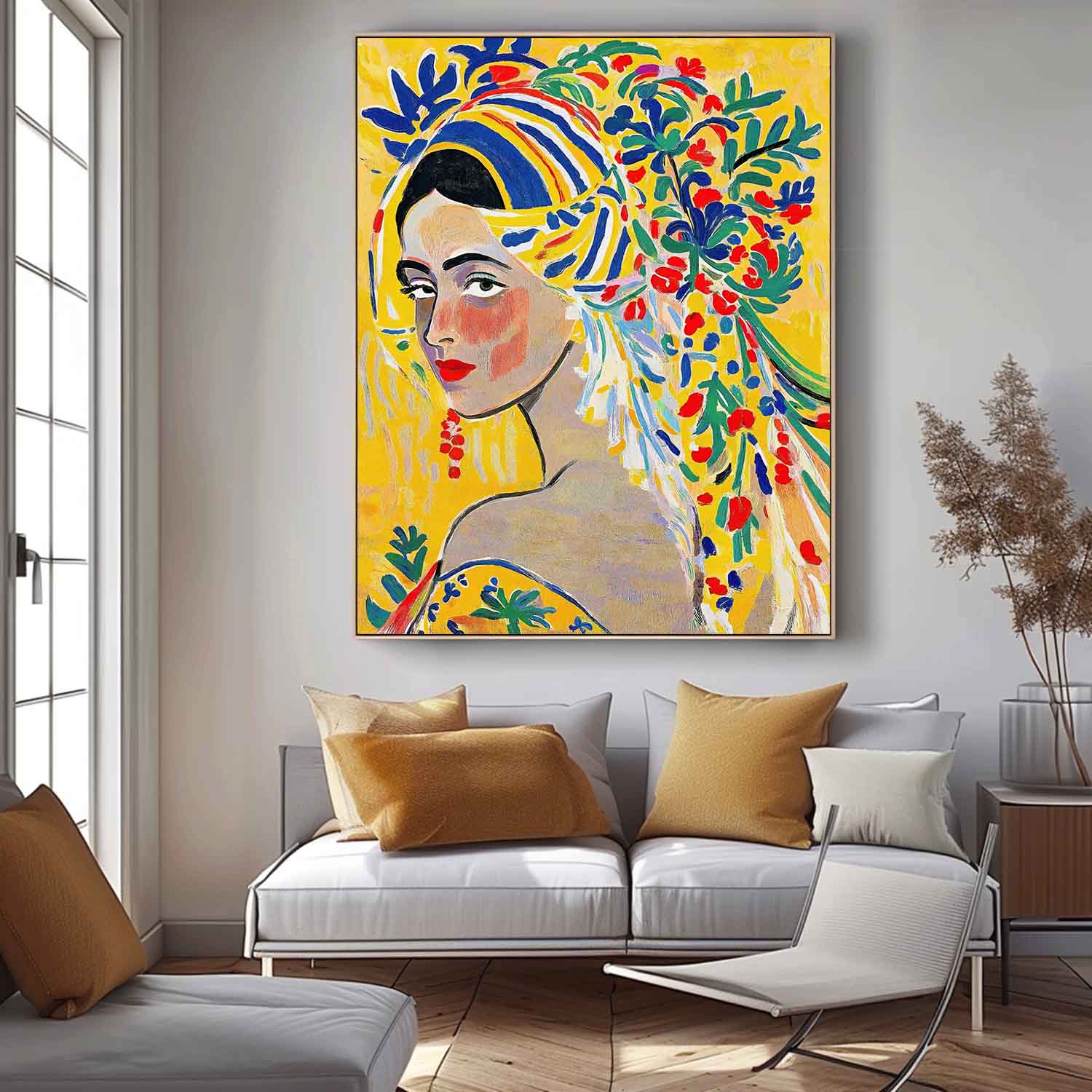 Gorgeous Original Modern Wall Art Colorful Artwork portretter of a beautiful girl in a romantic vintage styl