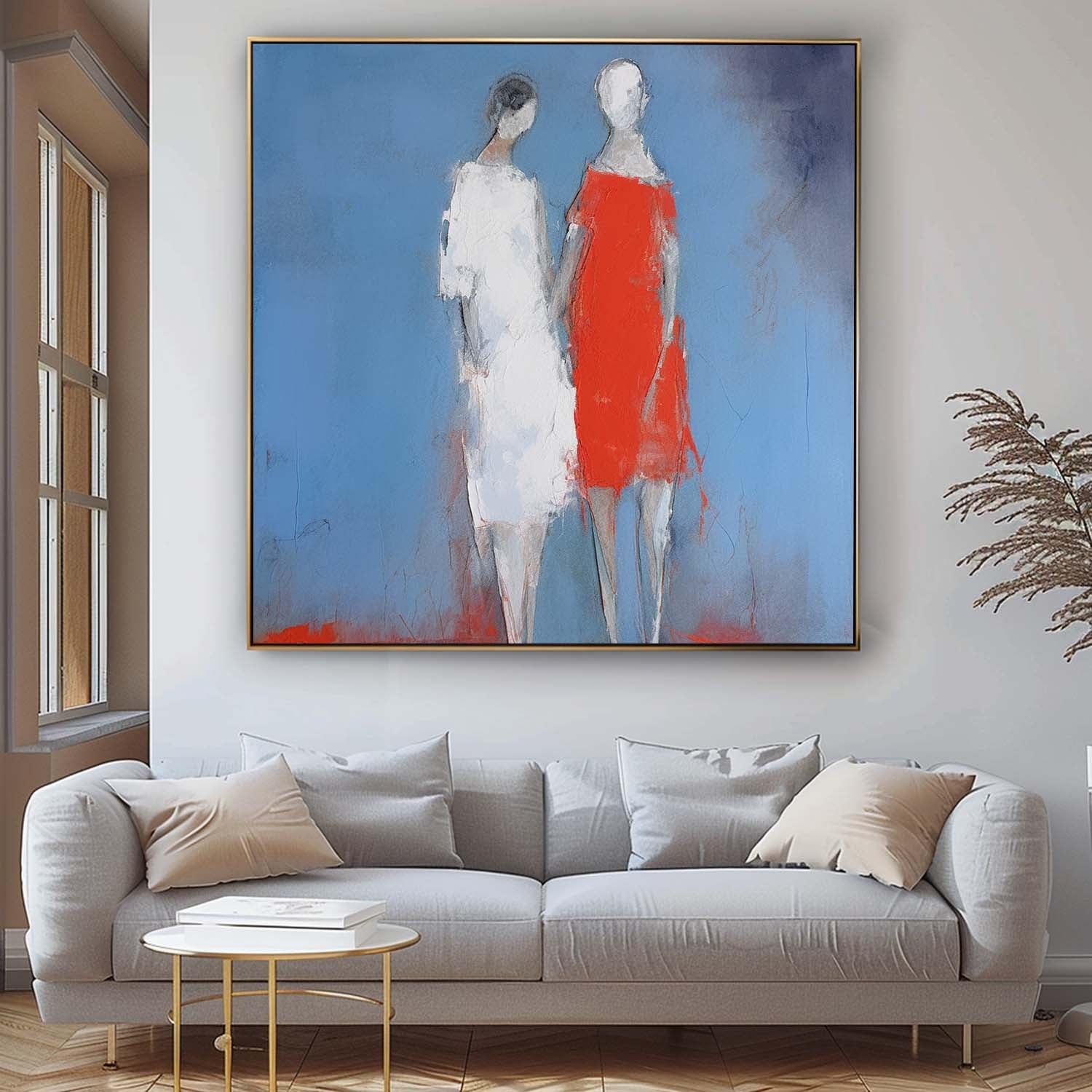 Abstract Couple Painting Square Romantic Wall Art Lovers Wall Art Love Couple Art