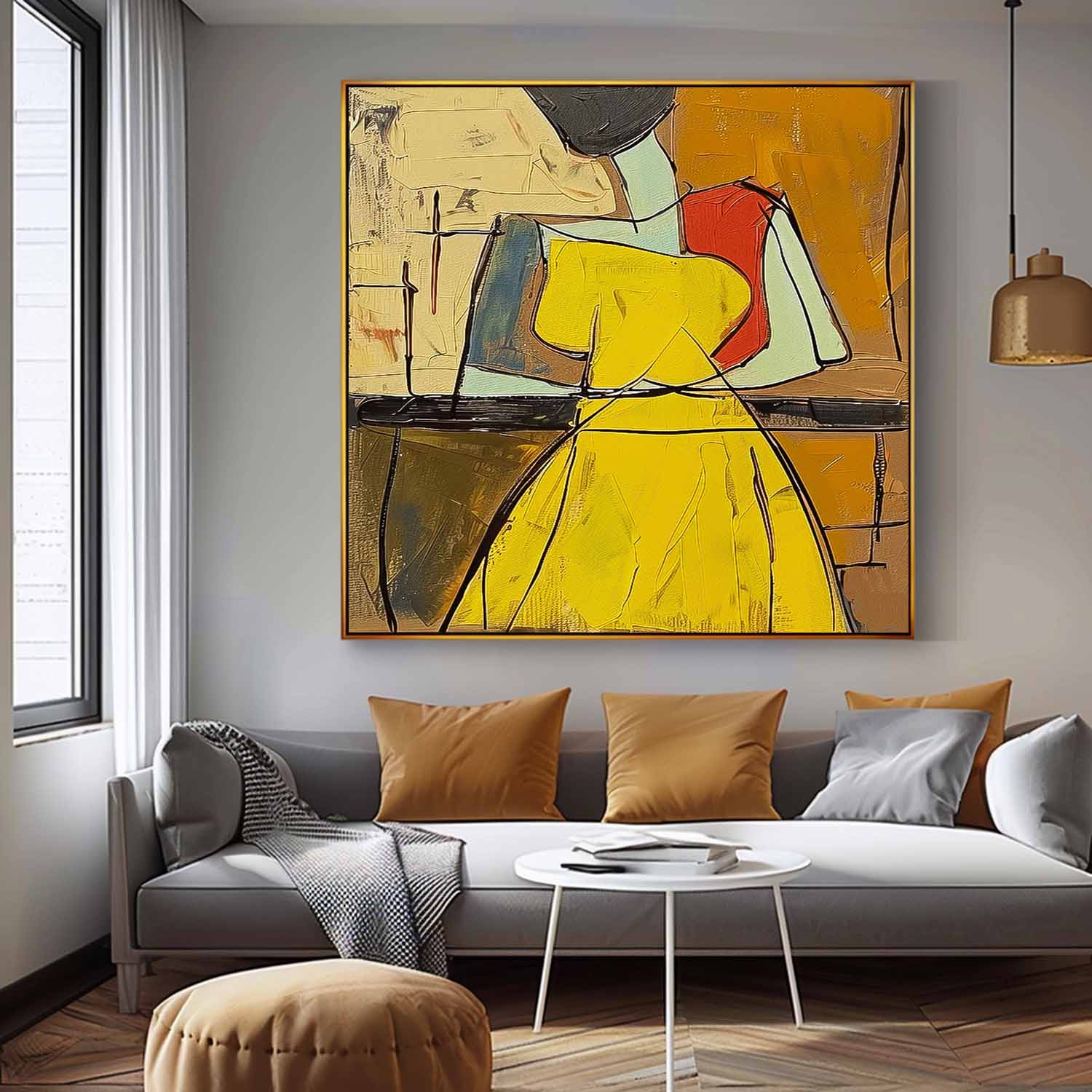 Warm Colors Texture Yellow Dress Girl Wall Art Original Beautiful Dress Figurative Painting Canvas Home Decor