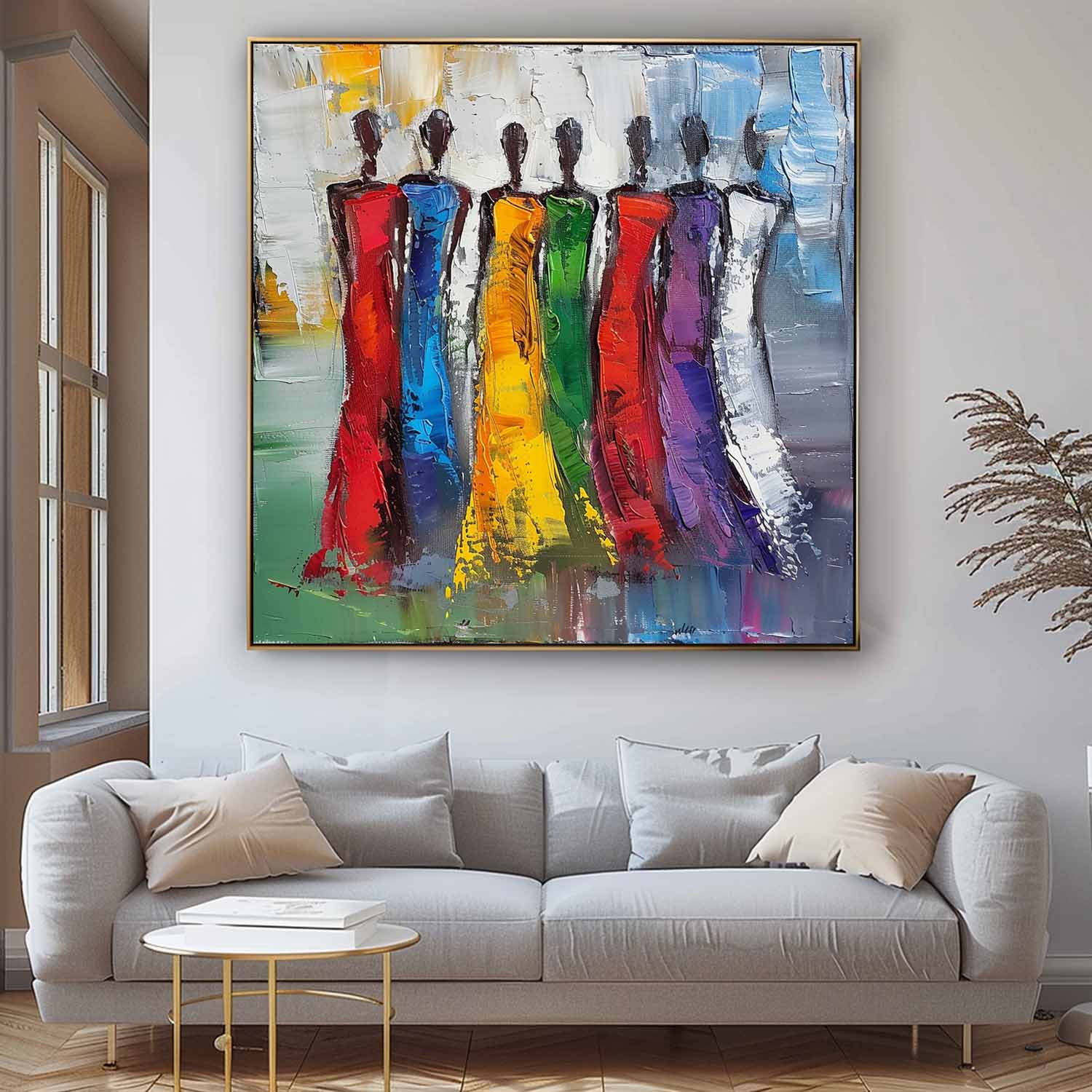 Colorful Abstract people's Wall Art Original Woman Character Outline Painting Canvas Large Square Artwork