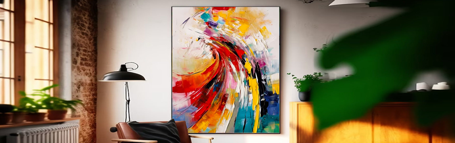 Bright Abstract Painting Acrylic Vibrant Modern Wall Art Framed For Living Room