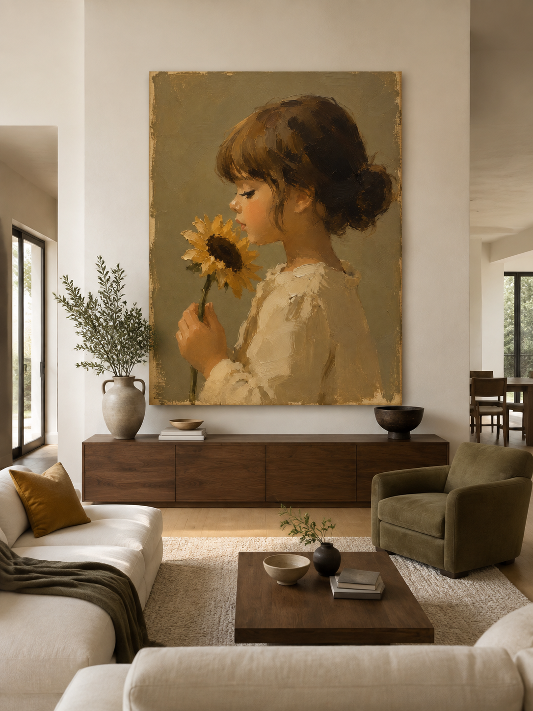 Modern Impasto Oil Painting With Olive Green Background Modern Impasto Oil Painting With Olive Green Background