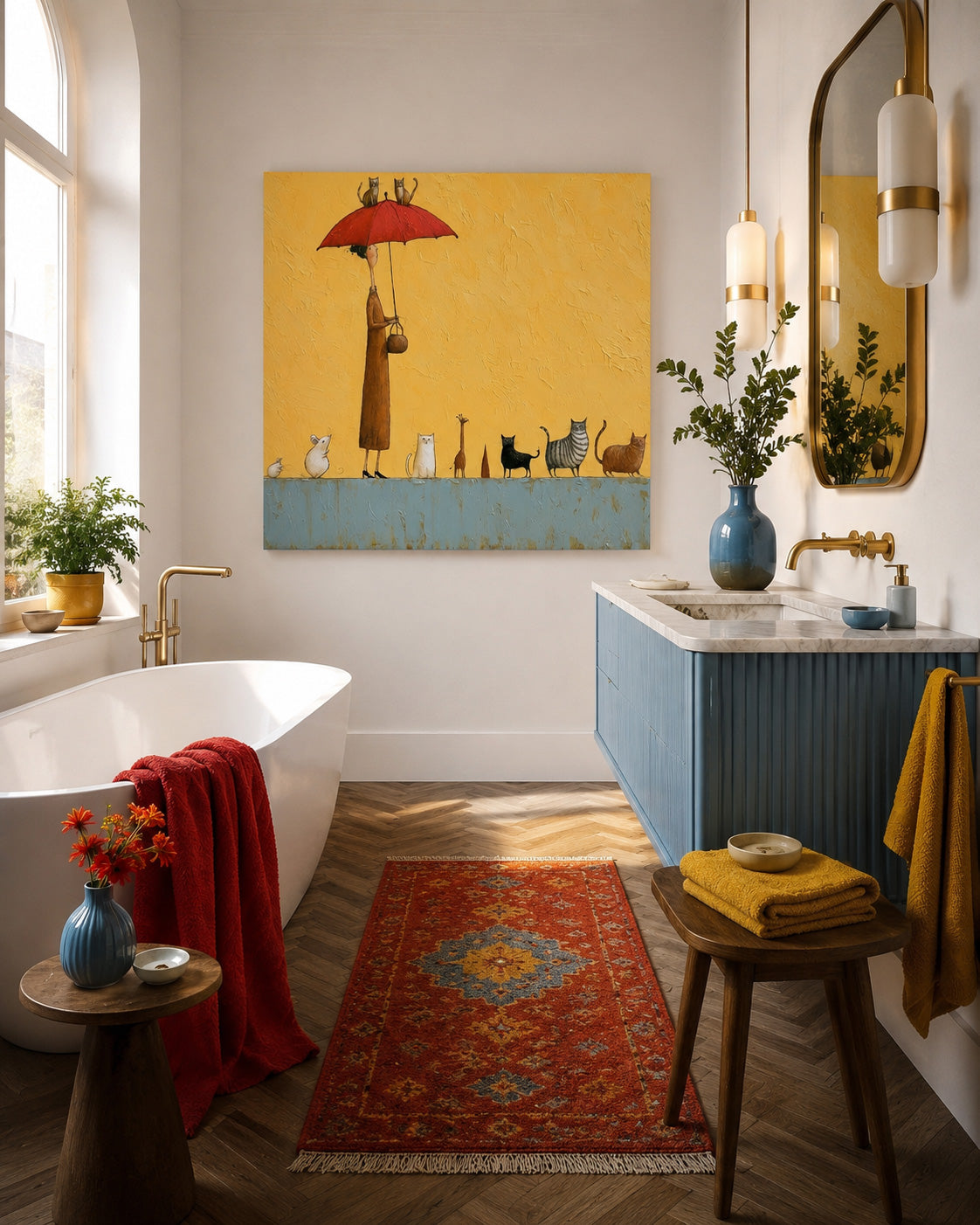 Cute People And Animals Illustration On Textured Canvas For Kids Rooms