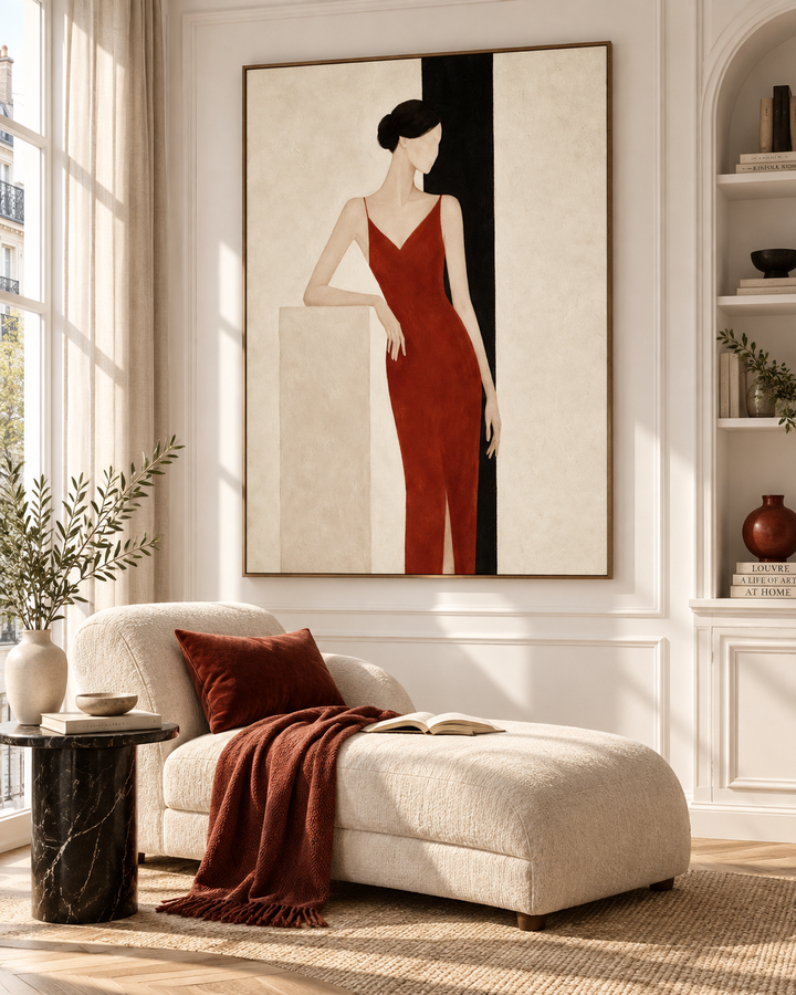 Modern Geometric Abstract Portrait Painting With Textured Finish