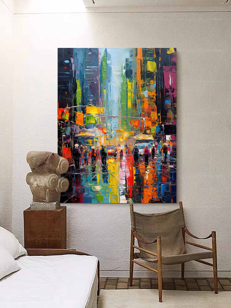 Original Modern Cityscape Oil Painting On Canvas Abstract Urban Scene Art Large Wall Art Home Decor
