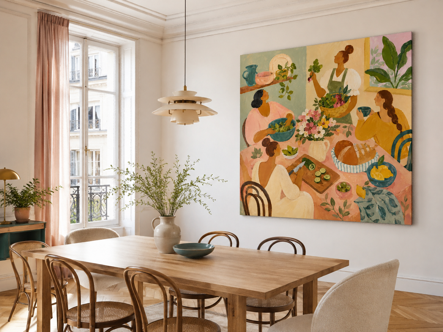 Art Deco Dining Room Wall Art Colorful Women Gathering Canvas Painting