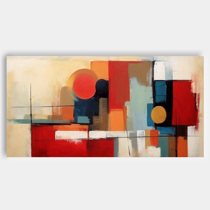 Red Original Abstract Oil Painting On Canvas Geometric Large Composition Artwork Framed Living Room Decor