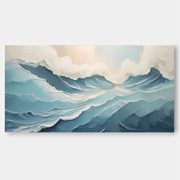 Large Ocean Original Blue Painting On Canvas Blue Texture Ocean Abstract Oil Painting Modern Wall Art Living Room Decor