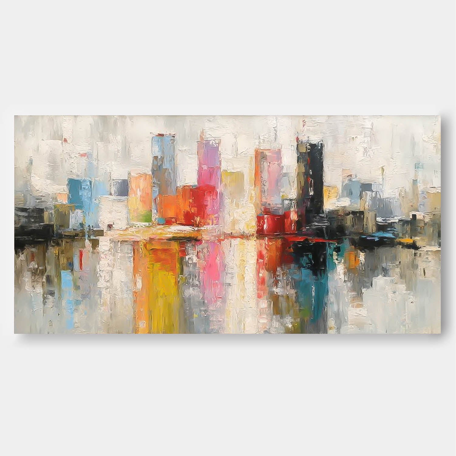 Modern Acrylic Painting Original City Wall Art Colorful Texture Abstract Oil Painting Big Canvas Artwork