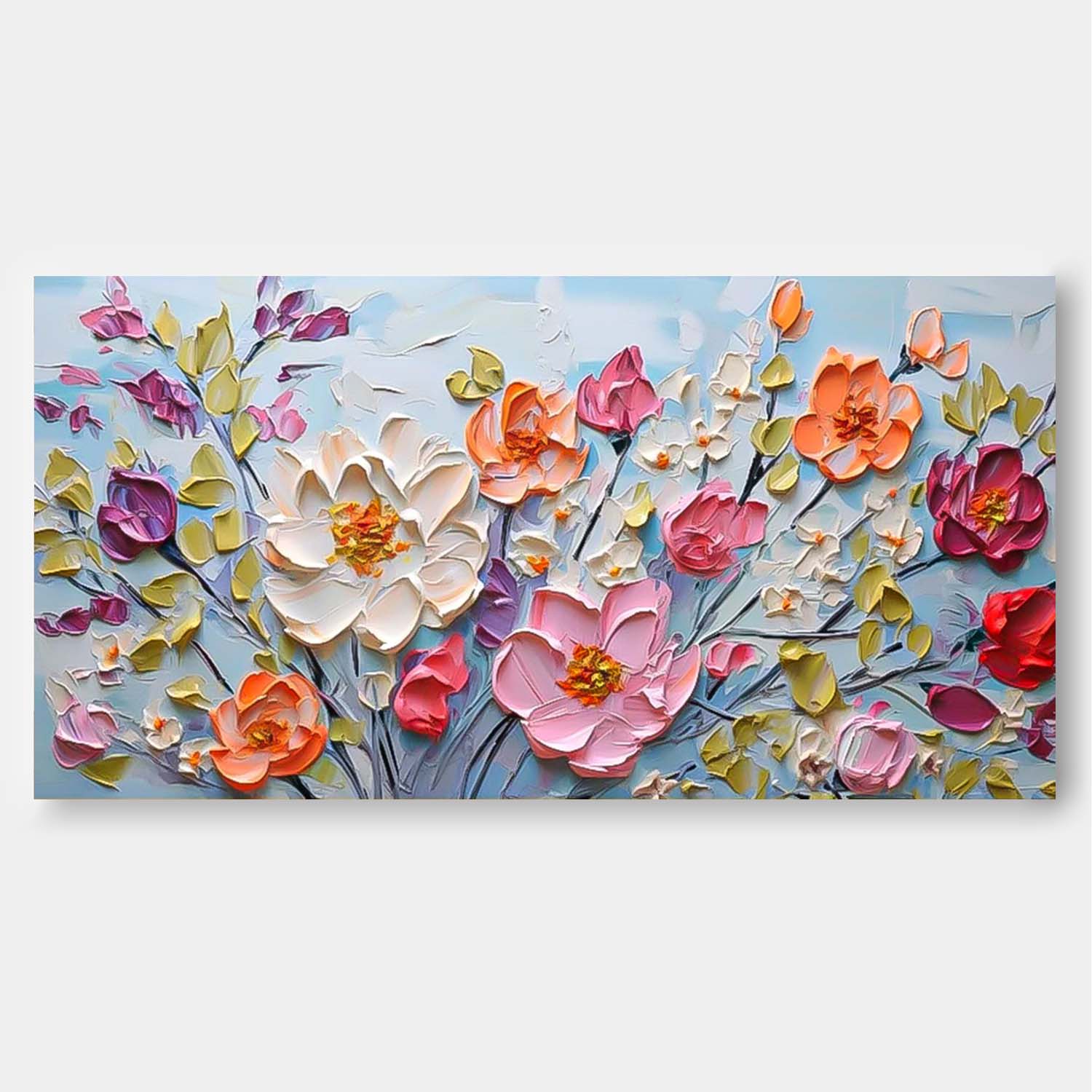 Large Acrylic Colorful Textured Floral Painting Original Drawing Flowers Wall Art Modern Floral Painting For Living Room